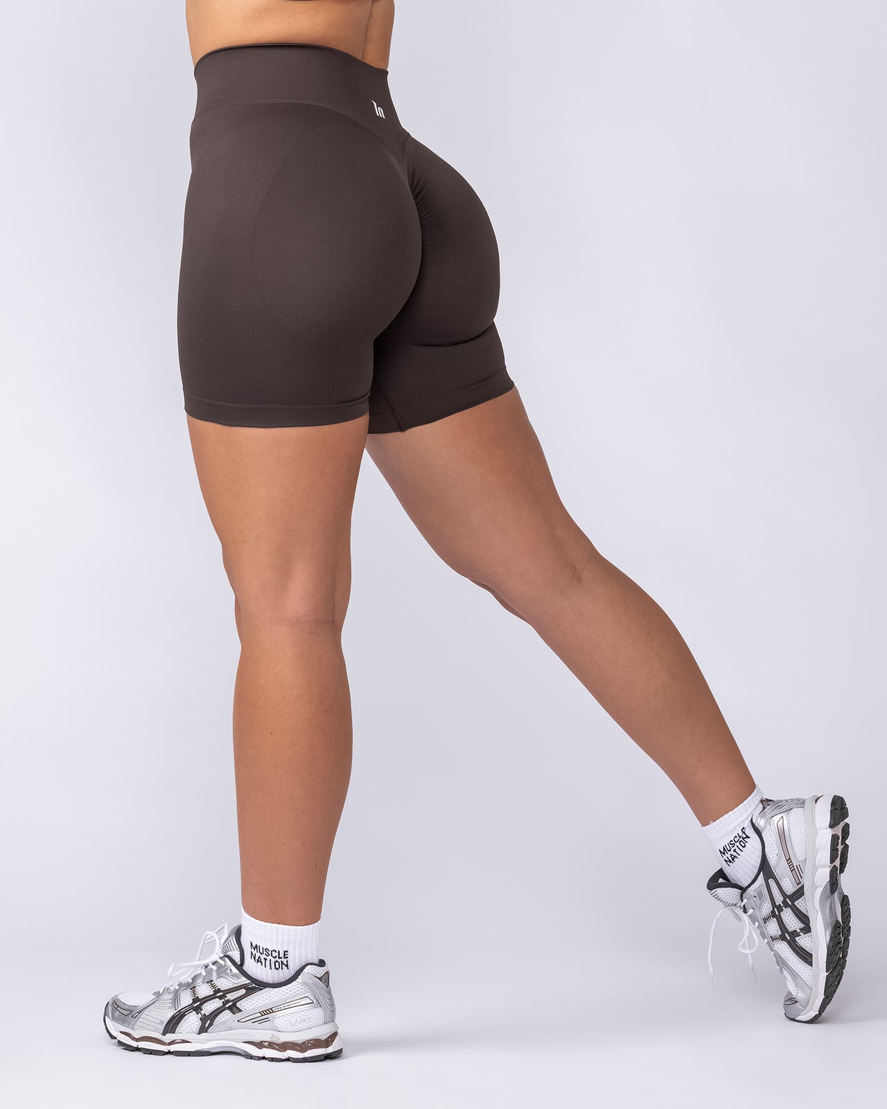 Sculpt Seamless Midway Shorts Cocoa - Muscle Nation women's gym shorts, view 5