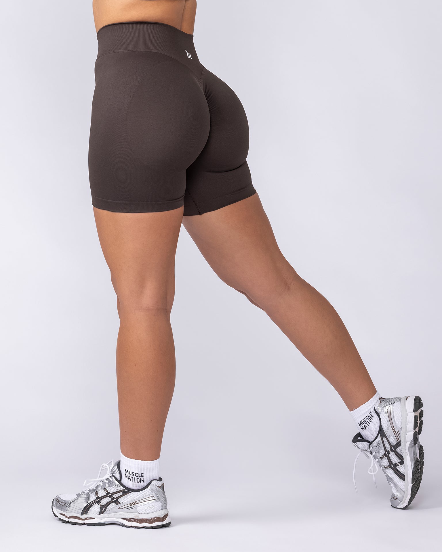 Sculpt Seamless Midway Shorts Cocoa - Muscle Nation women's gym shorts, view 5
