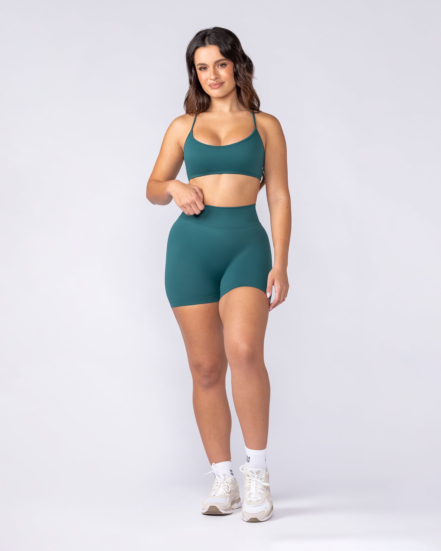 Sculpt Seamless Midway Shorts Dark Jade - Muscle Nation women's gym shorts, view 6