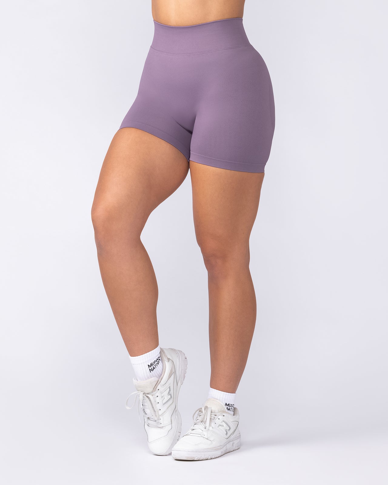 Sculpt Seamless Midway Shorts Dark Thistle - Muscle Nation women's gym shorts, view 2