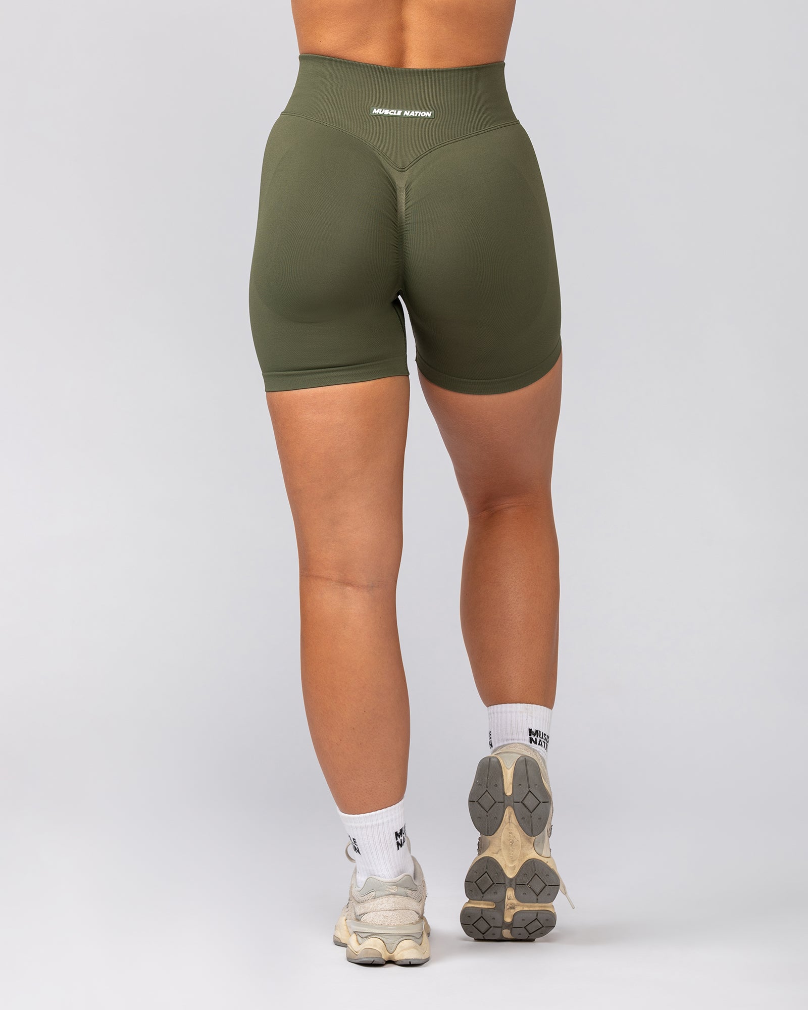 Sculpt Seamless Midway Shorts - Dark Khaki-Shorts-XS-032541DKHAKI-XS-MNAPPRL41509-5-Muscle Nation