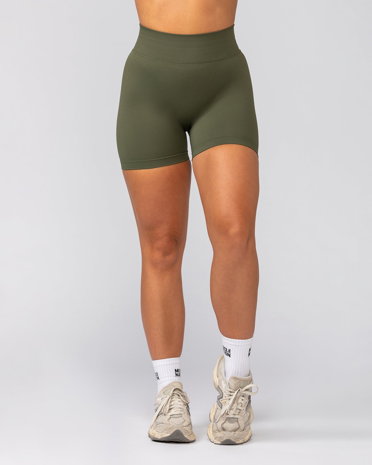 Sculpt Seamless Midway Shorts - Dark Khaki-Shorts-XS-032541DKHAKI-XS-MNAPPRL41509-2-Muscle Nation