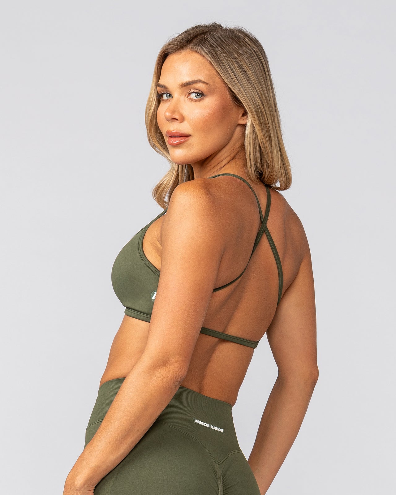 Sculpt Seamless Bralette Dark Khaki - Muscle Nation women's bralette, view 2