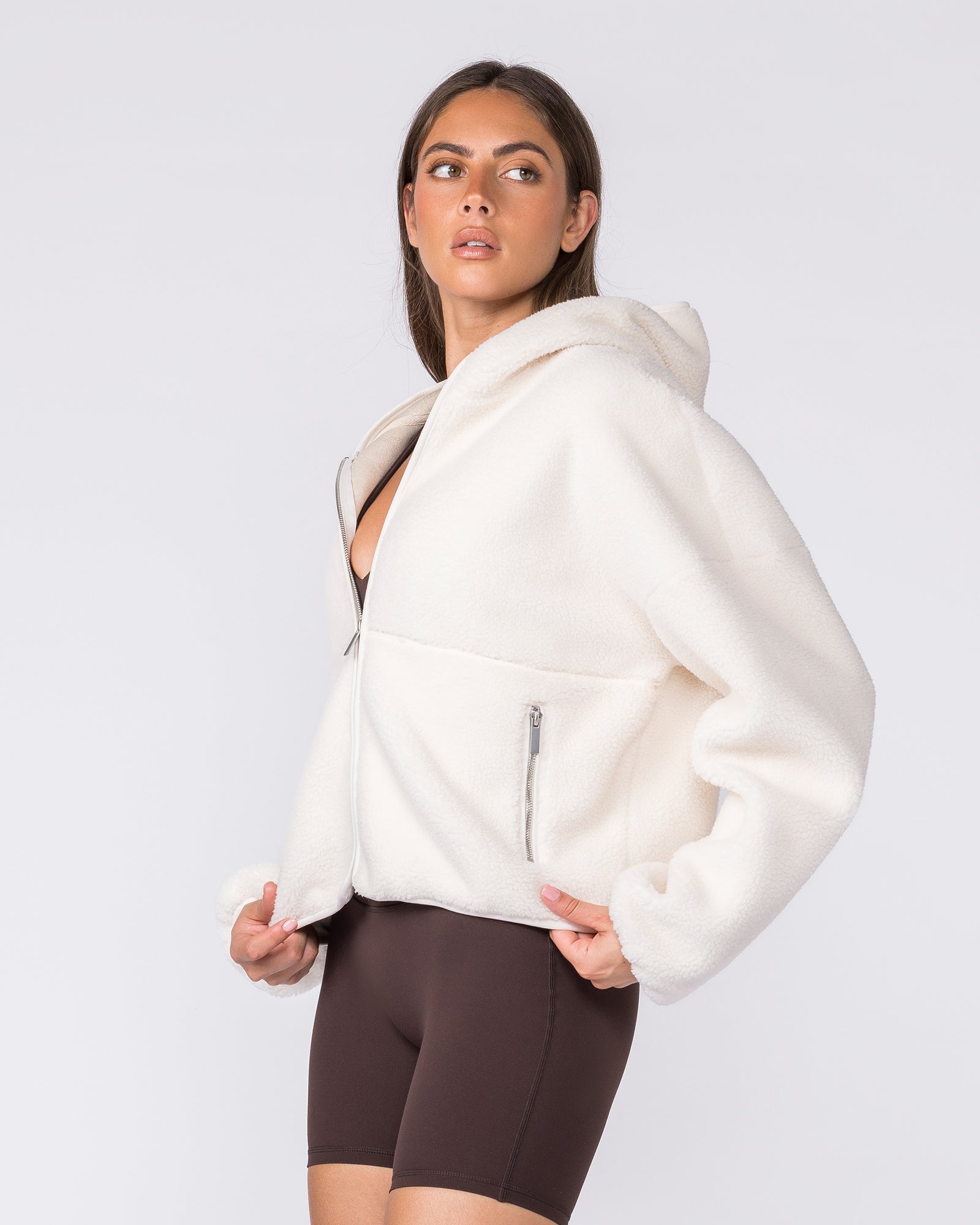 Sherpa Zip Through Hoodie - Whipped Cream-Jumpers & Hoodies-XXS-032621WPCRM-XXS-MNAPPRL49521-4-Muscle Nation