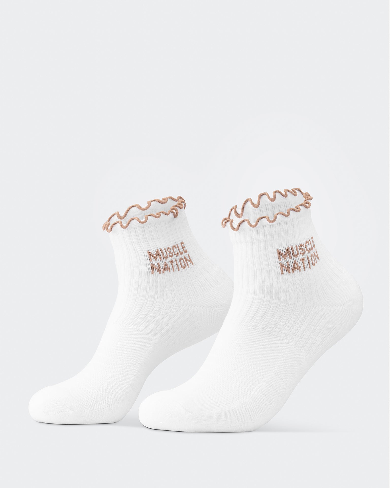 Ruffle Crew Sock - 1Pack - White / Stone-Socks-ACC1125214WHTSTN-MNAPPRL47938-1-Muscle Nation