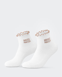 Ruffle Crew Sock - 1Pack - White / Stone-Socks-ACC1125214WHTSTN-MNAPPRL47938-1-Muscle Nation