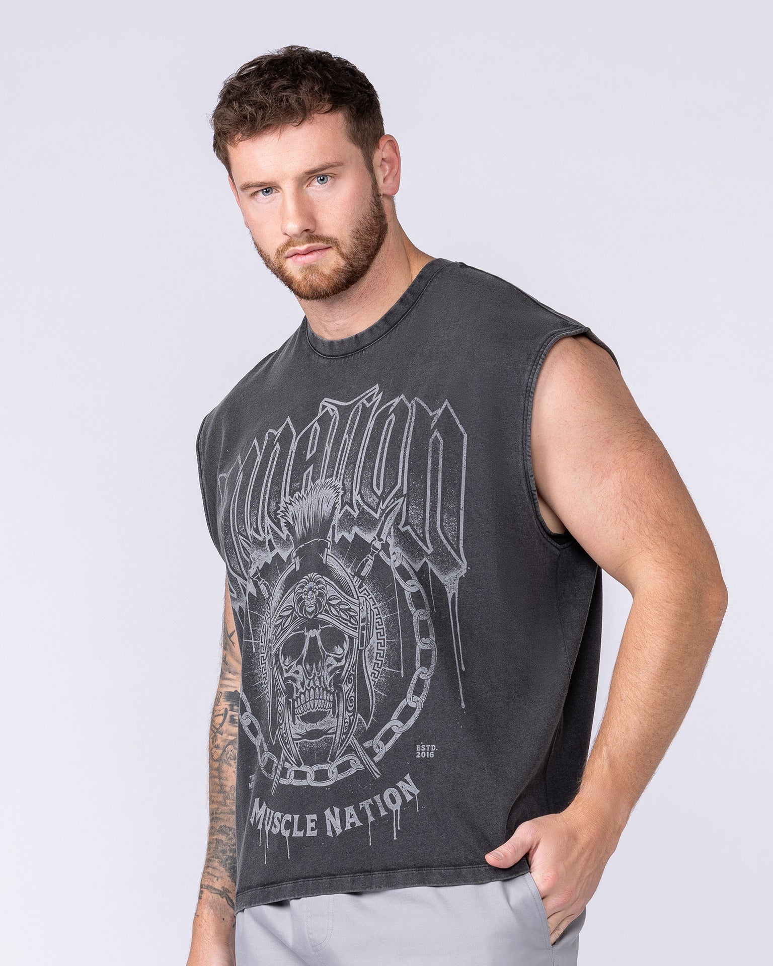Spartan Vintage Boxy Muscle Tank - Washed Black-Singlets & Tanks-S-1125139WSHBLK-S-MNAPPRL47744-4-Muscle Nation