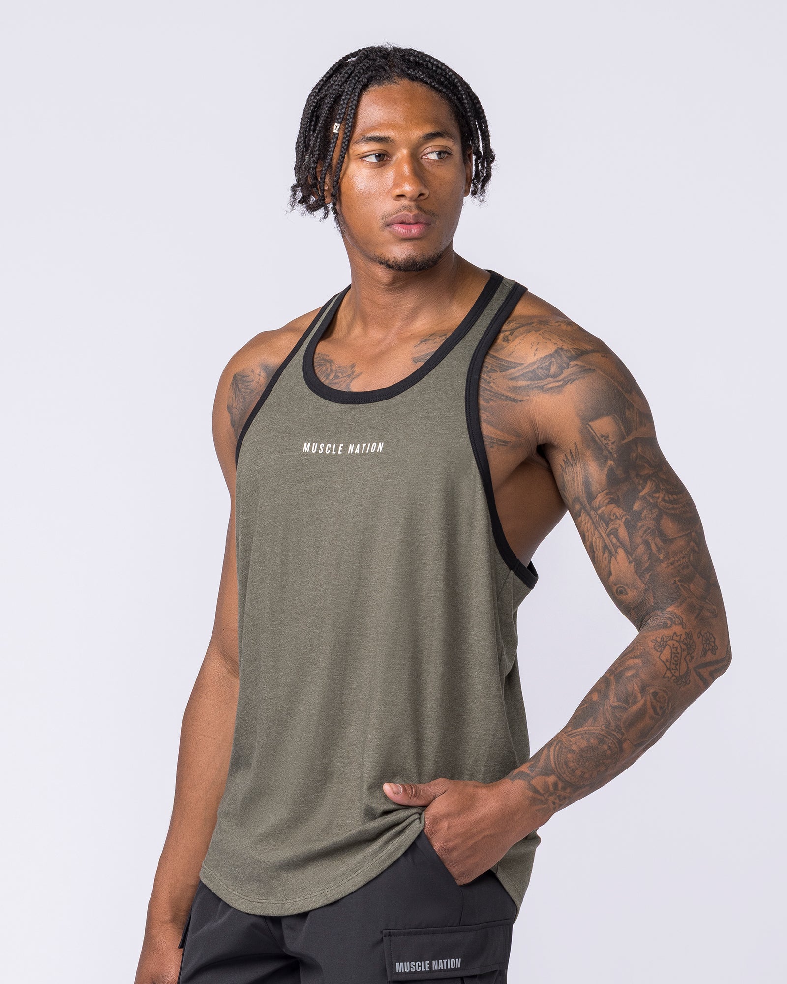 Striker Y Back Singlet - Dark Khaki Marl-Singlets & Tanks-S-112363DRKHMRL-S-MNAPPRL28237-1-Muscle Nation