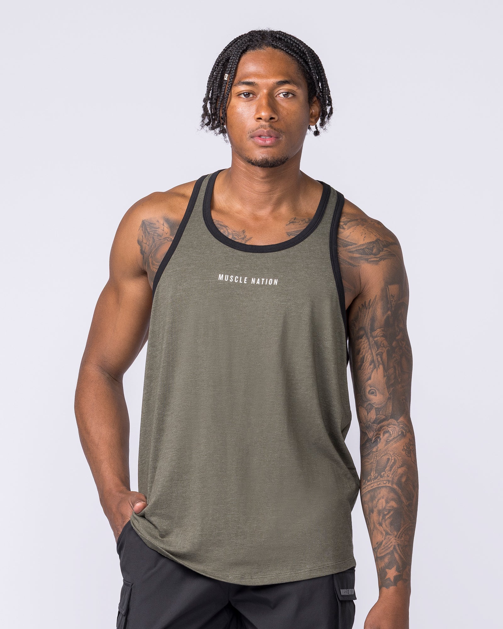 Striker Y Back Singlet - Dark Khaki Marl-Singlets & Tanks-S-112363DRKHMRL-S-MNAPPRL28237-3-Muscle Nation