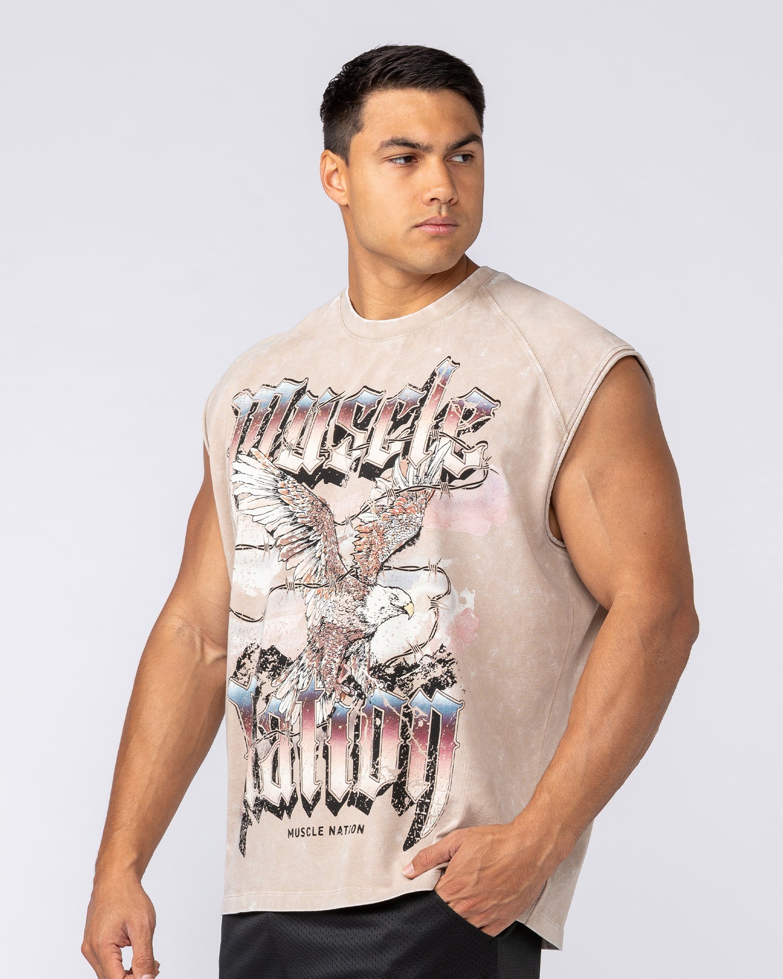 Take Flight Vintage Boxy Muscle Tank - Washed Beige-Singlets & Tanks-XS-082522WBE-XS-MNAPPRL43985-2-Muscle Nation