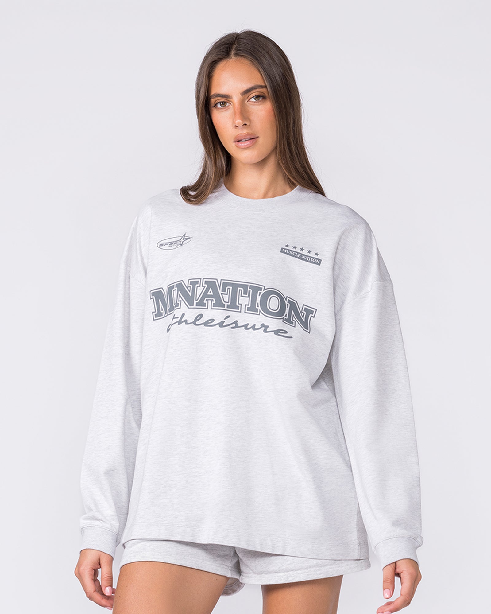 United Loopback Oversized Long Sleeve Top - Snow Grey Marl-Long Sleeve T-Shirts-XXS-032617SNGRYMR-XXS-MNAPPRL49413-3-Muscle Nation