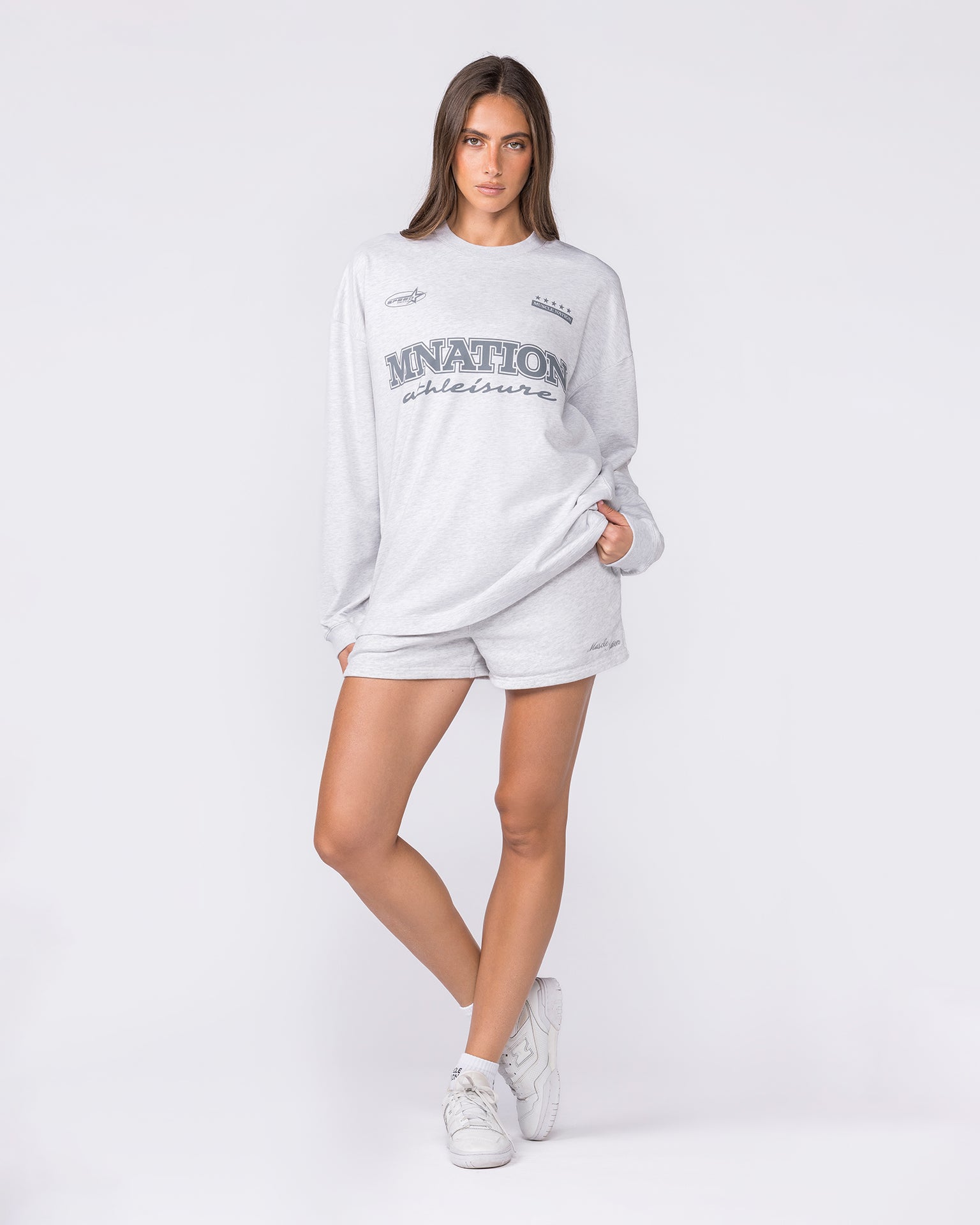 United Loopback Oversized Long Sleeve Top - Snow Grey Marl-Long Sleeve T-Shirts-XXS-032617SNGRYMR-XXS-MNAPPRL49413-6-Muscle Nation