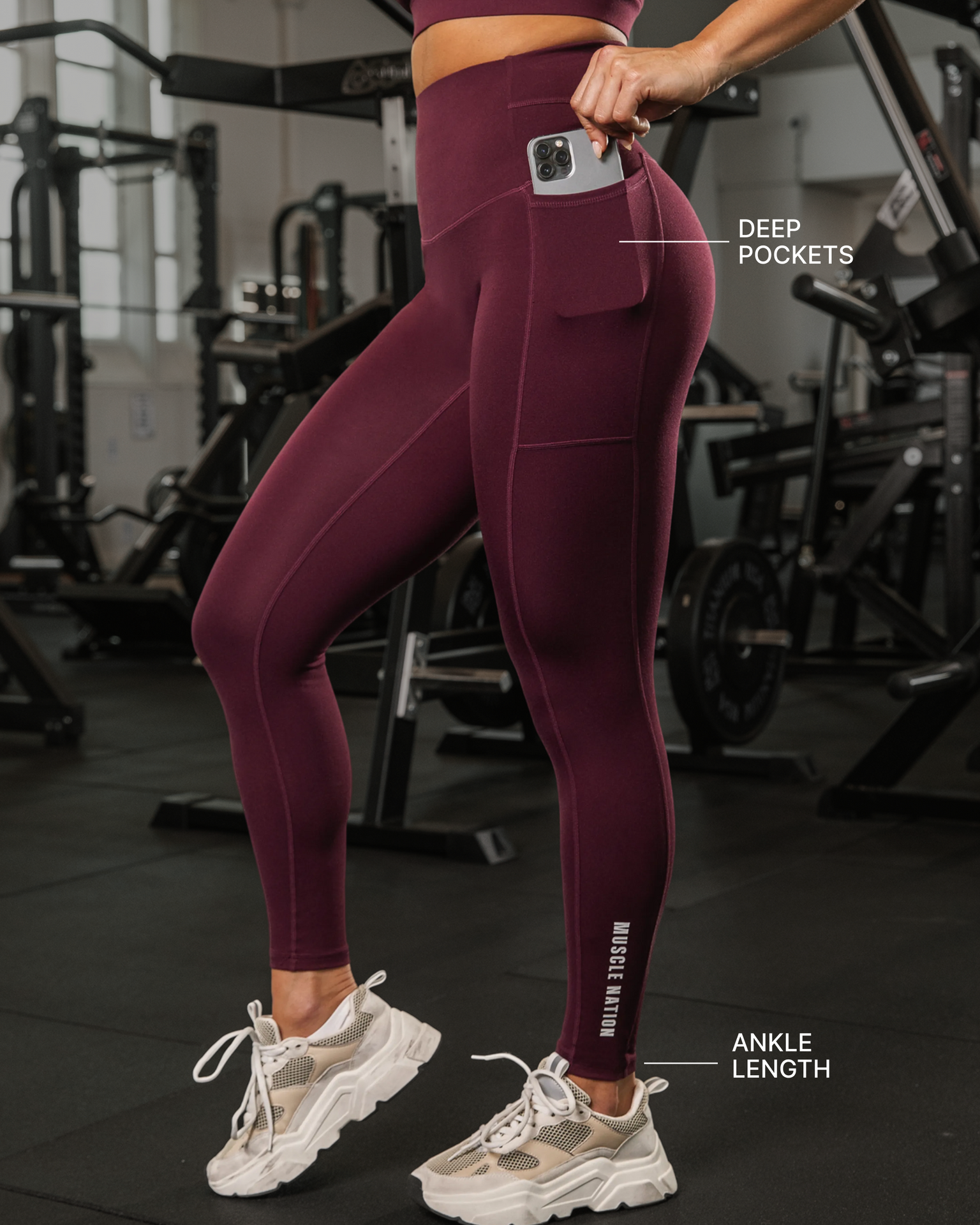Unrivalled Everyday Pocket Ankle Leggings - Sangria-Leggings-XXS-022504SGRA-XXS-MNAPPRL48878-5-Muscle Nation