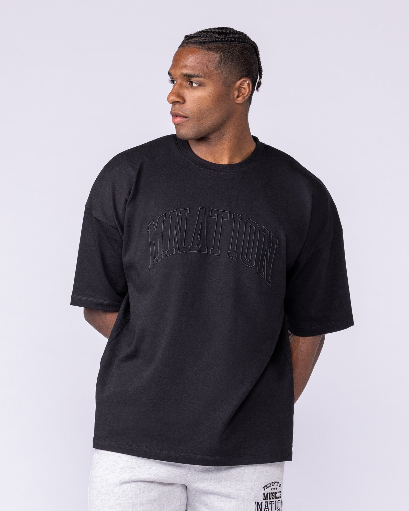 Varsity Oversized Boxy Tee - Black-T-Shirts-XS-112566BLK-XS-MNAPPRL47155-1-Muscle Nation