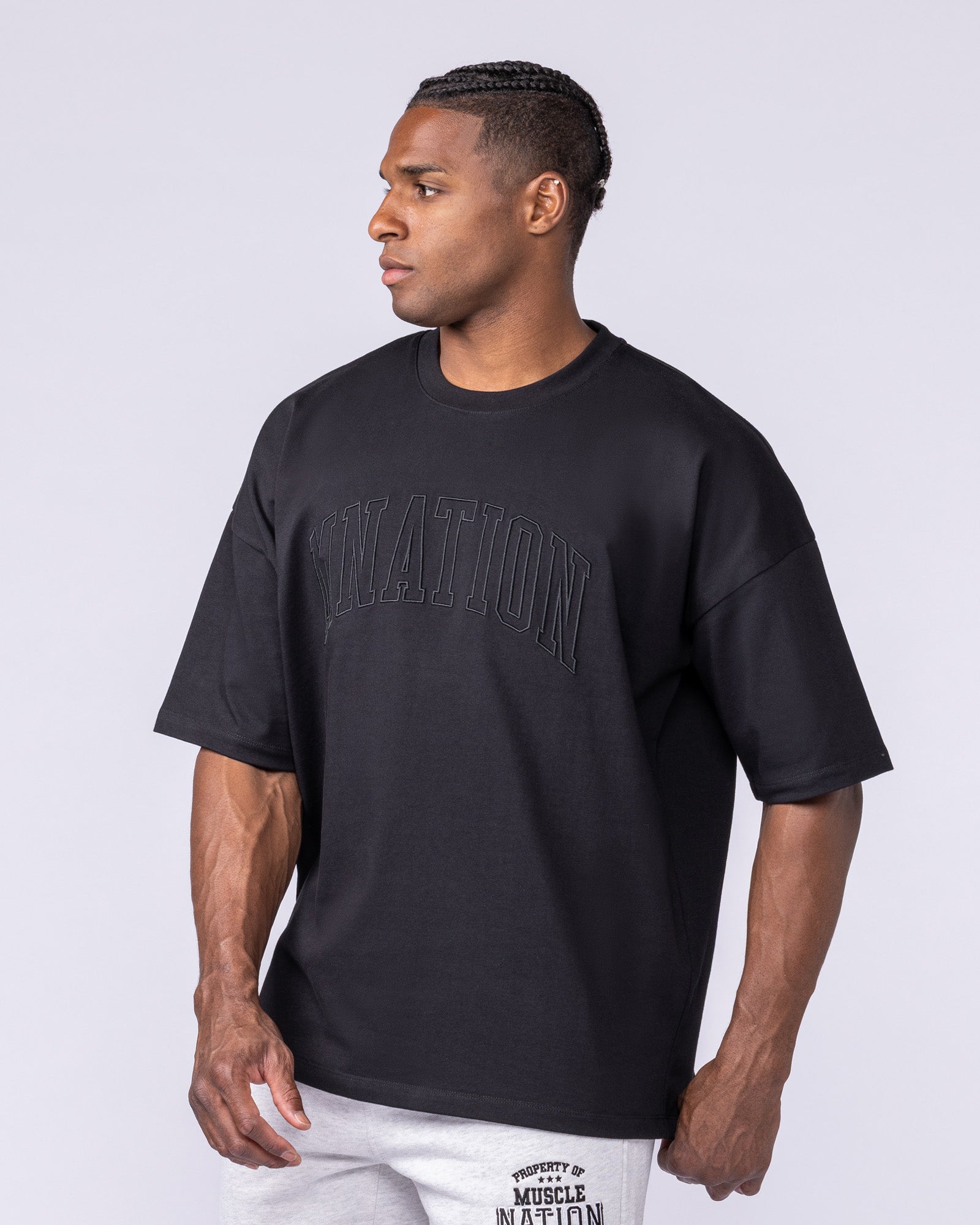Varsity Oversized Boxy Tee - Black-T-Shirts-XS-112566BLK-XS-MNAPPRL47155-3-Muscle Nation