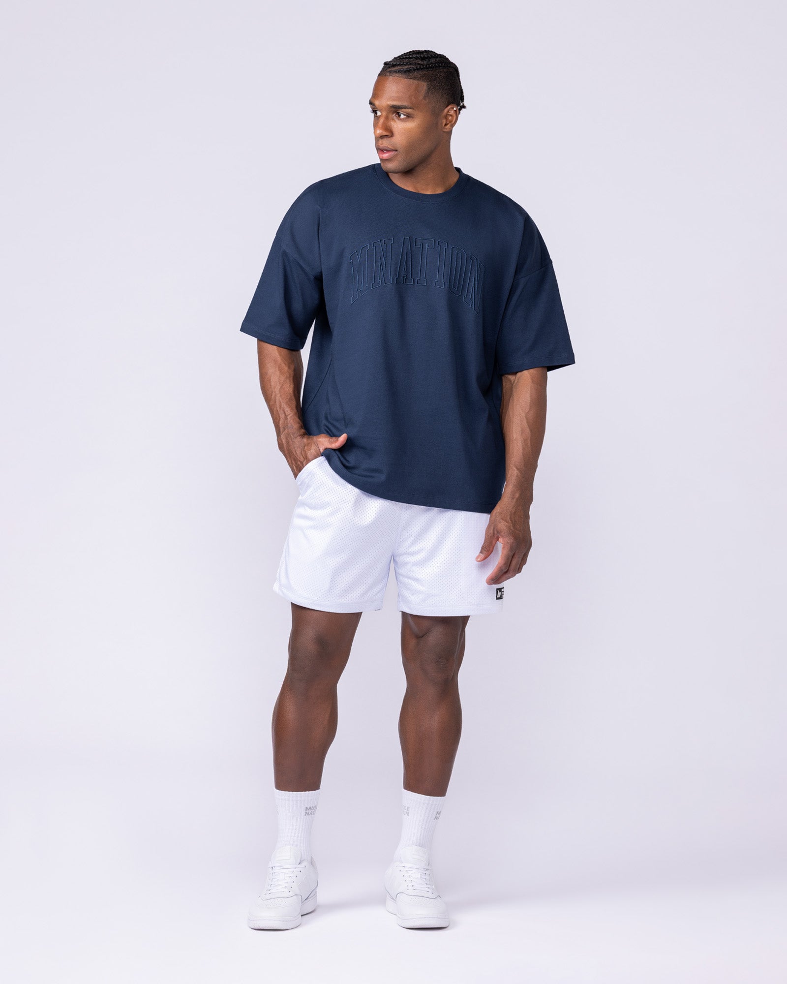Varsity Oversized Boxy Tee - Navy-T-Shirts-XS-112566NAVY-XS-MNAPPRL47147-6-Muscle Nation