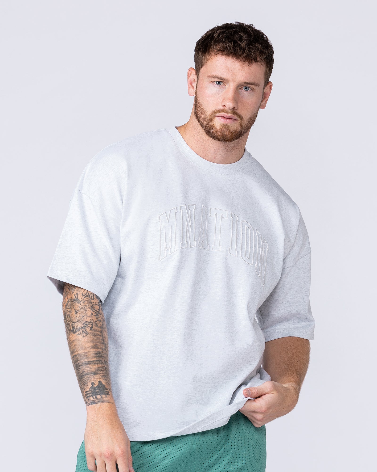 Varsity Oversized Boxy Tee - Snow Grey Marl-T-Shirts-XS-112566SNGRYMR-XS-MNAPPRL47139-1-Muscle Nation