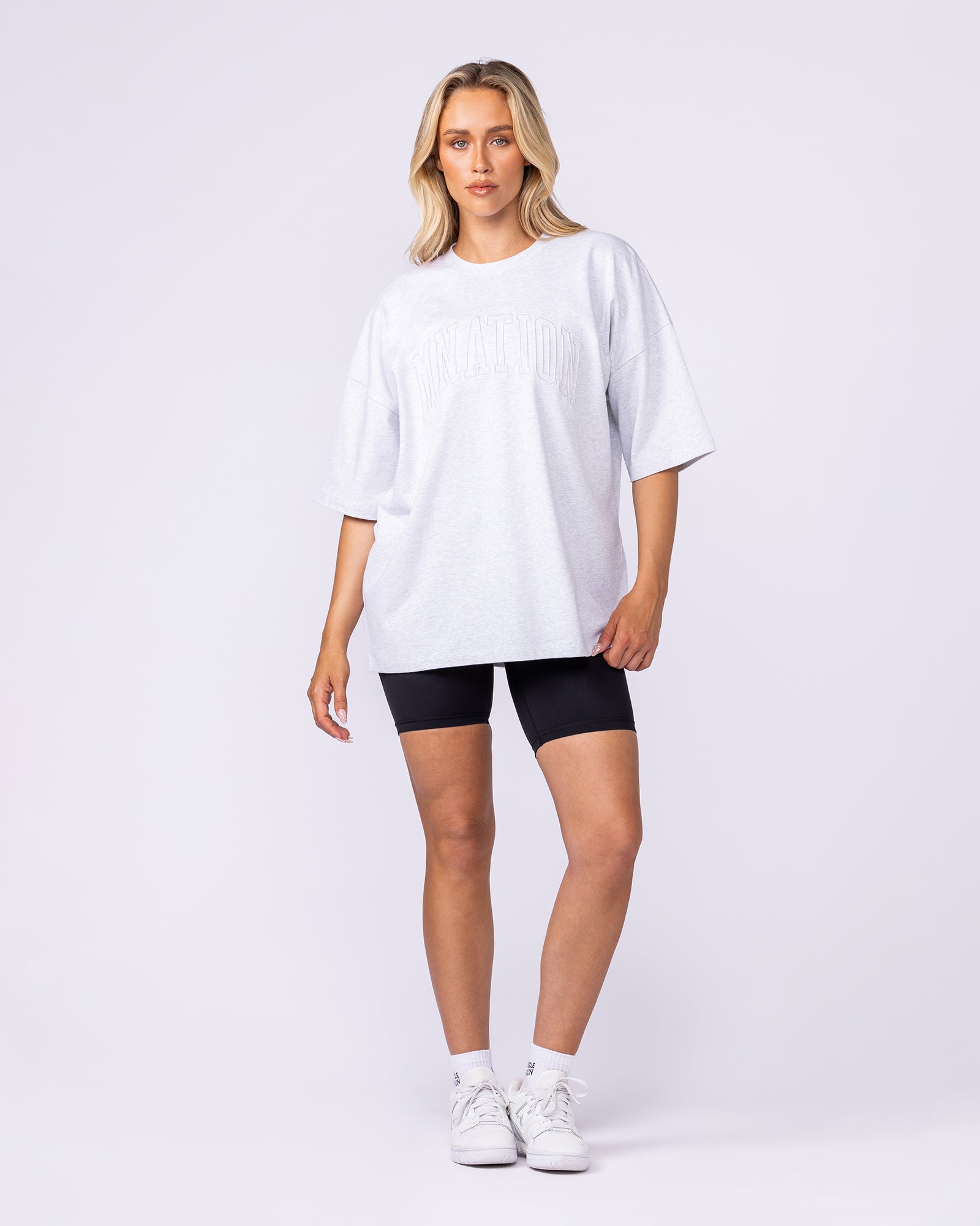 Varsity Oversized Boxy Tee - Snow Grey Marl-T-Shirts-XS-112566SNGRYMR-XS-MNAPPRL47139-7-Muscle Nation