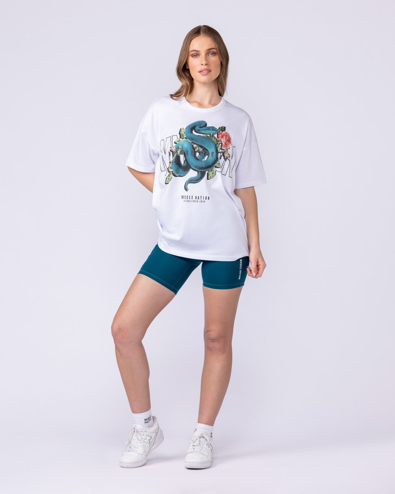 Viper Oversized Tee White - Muscle Nation women's gym tee, view 6