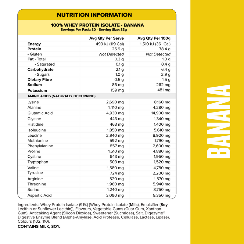 WHEY Protein Isolate - Banana - 30 serves-Whey Protein Powders-MNSUPPS0065-9359054001350-3-Muscle Nation