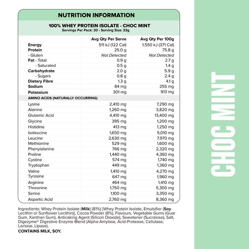 WHEY Protein Isolate - Choc Mint - 30 serves-Whey Protein Powders-MNSUPPS0410-9359054002722-3-Muscle Nation