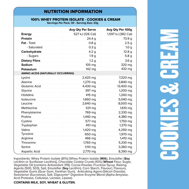 WHEY Protein Isolate - Cookies & Cream - 30 serves-Whey Protein Powders-MNSUPPS0066-9359054001336-3-Muscle Nation