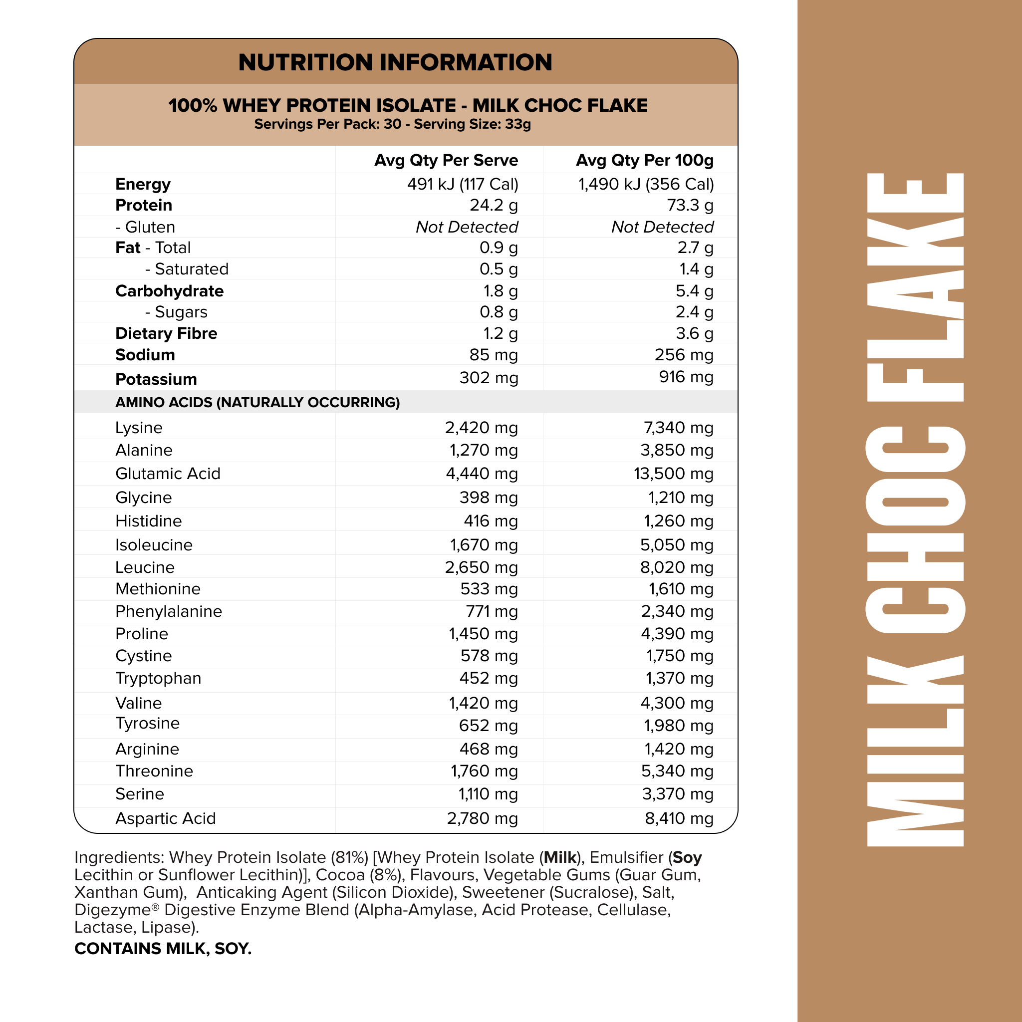WHEY Protein Isolate - Milk Choc Flake - 30 serves-Whey Protein Powders-MNSUPPS0014-9359054001312-2-Muscle Nation