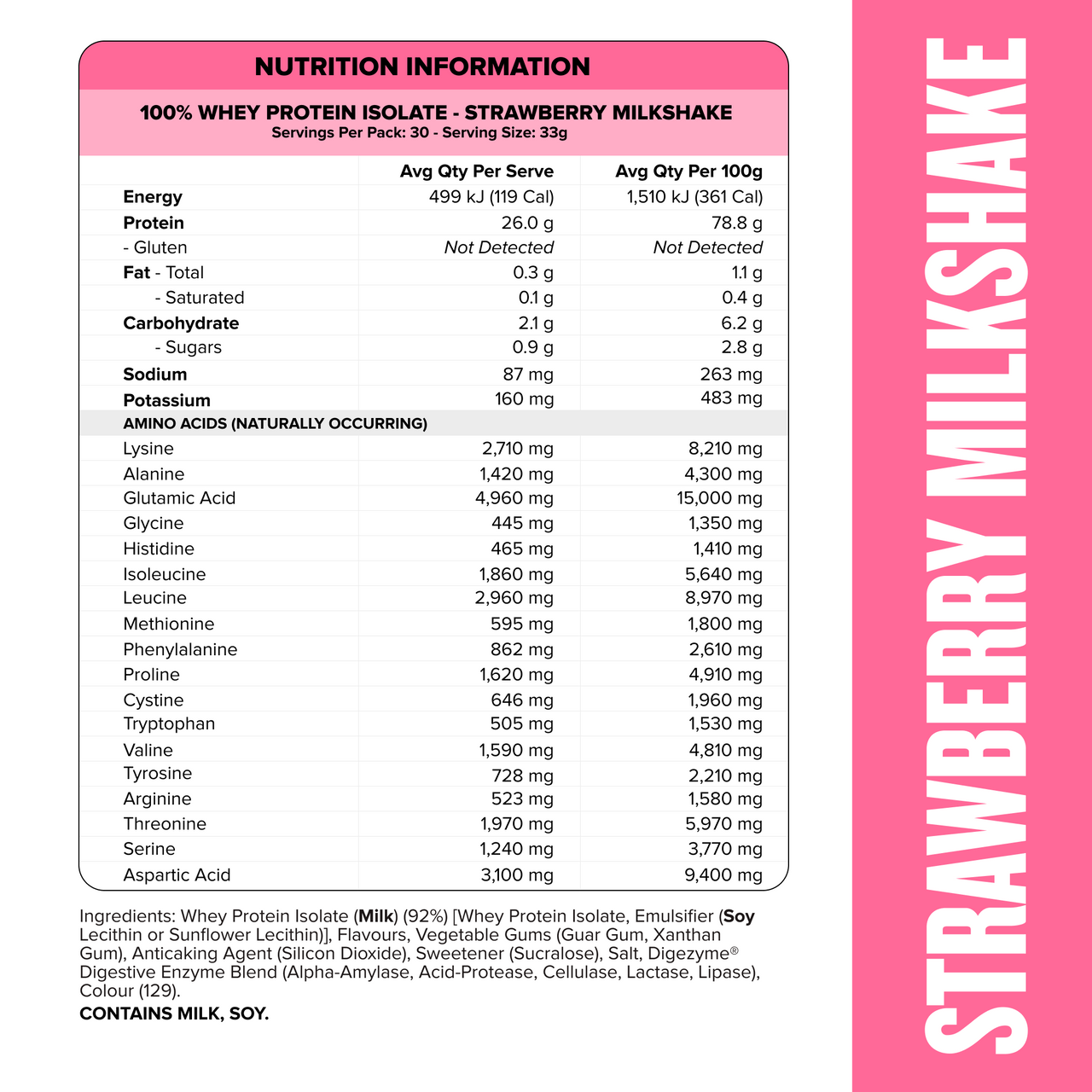 WHEY Protein Isolate Strawberry Milkshake - Muscle Nation whey protein powder, view 3