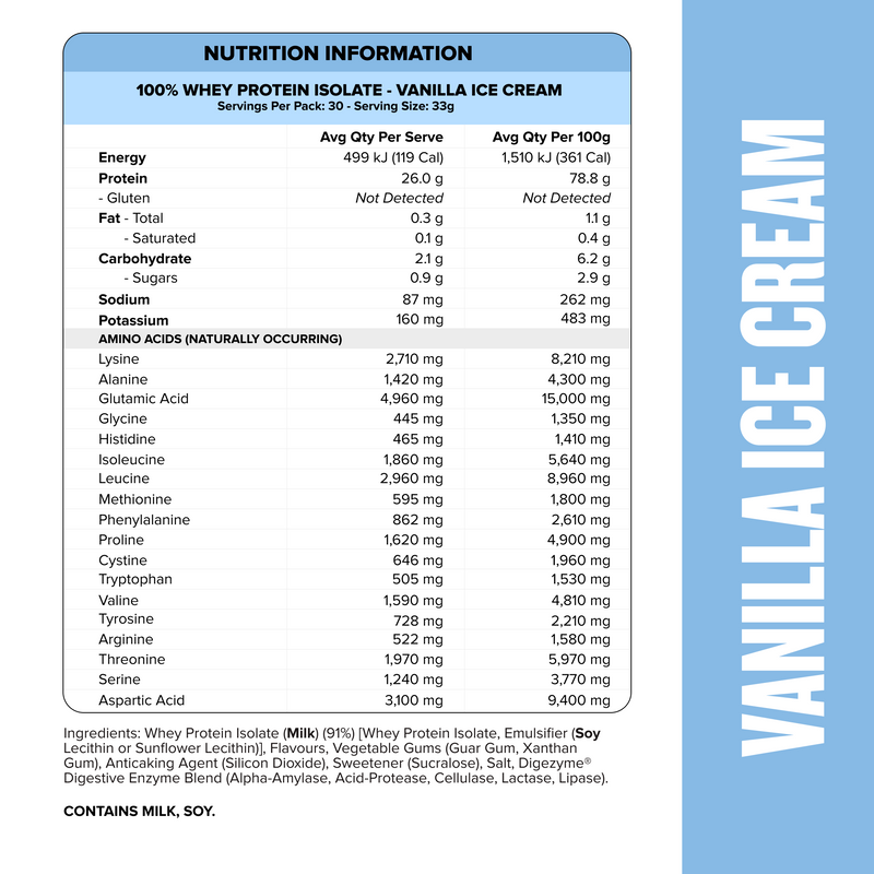 WHEY Protein Isolate - Vanilla Ice Cream - 30 serves-Whey Protein Powders-MNSUPPS0015-9359054001329-3-Muscle Nation