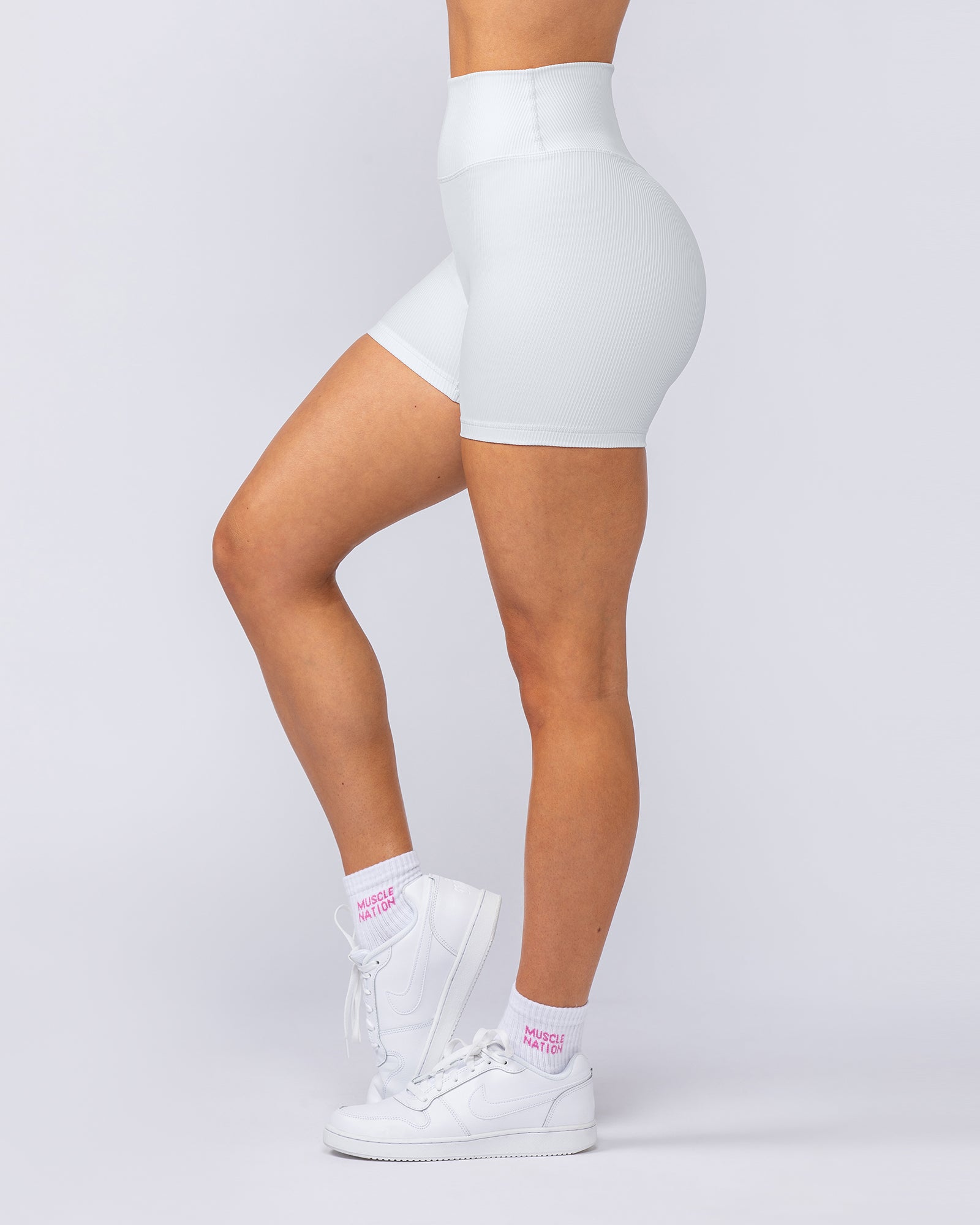 Zero Rise Rib Midway Shorts - White-Shorts-XXS-112490WHT-XXS-MNAPPRL40000-4-Muscle Nation