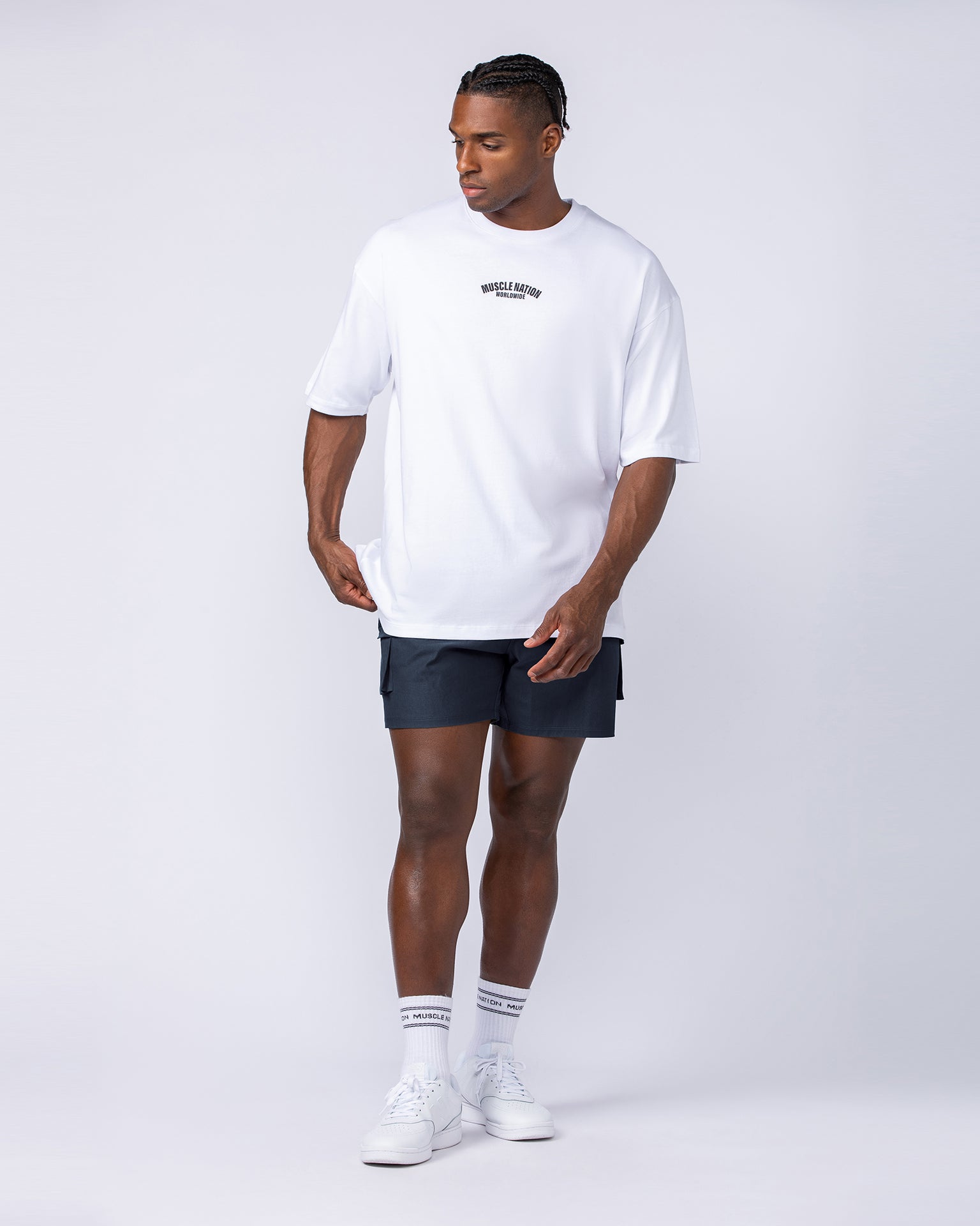 Daily Cargo 5" Shorts - Navy (Silicon Logo)-Shorts-S-112480NVYSIL-S-MNAPPRL35494-6-Muscle Nation