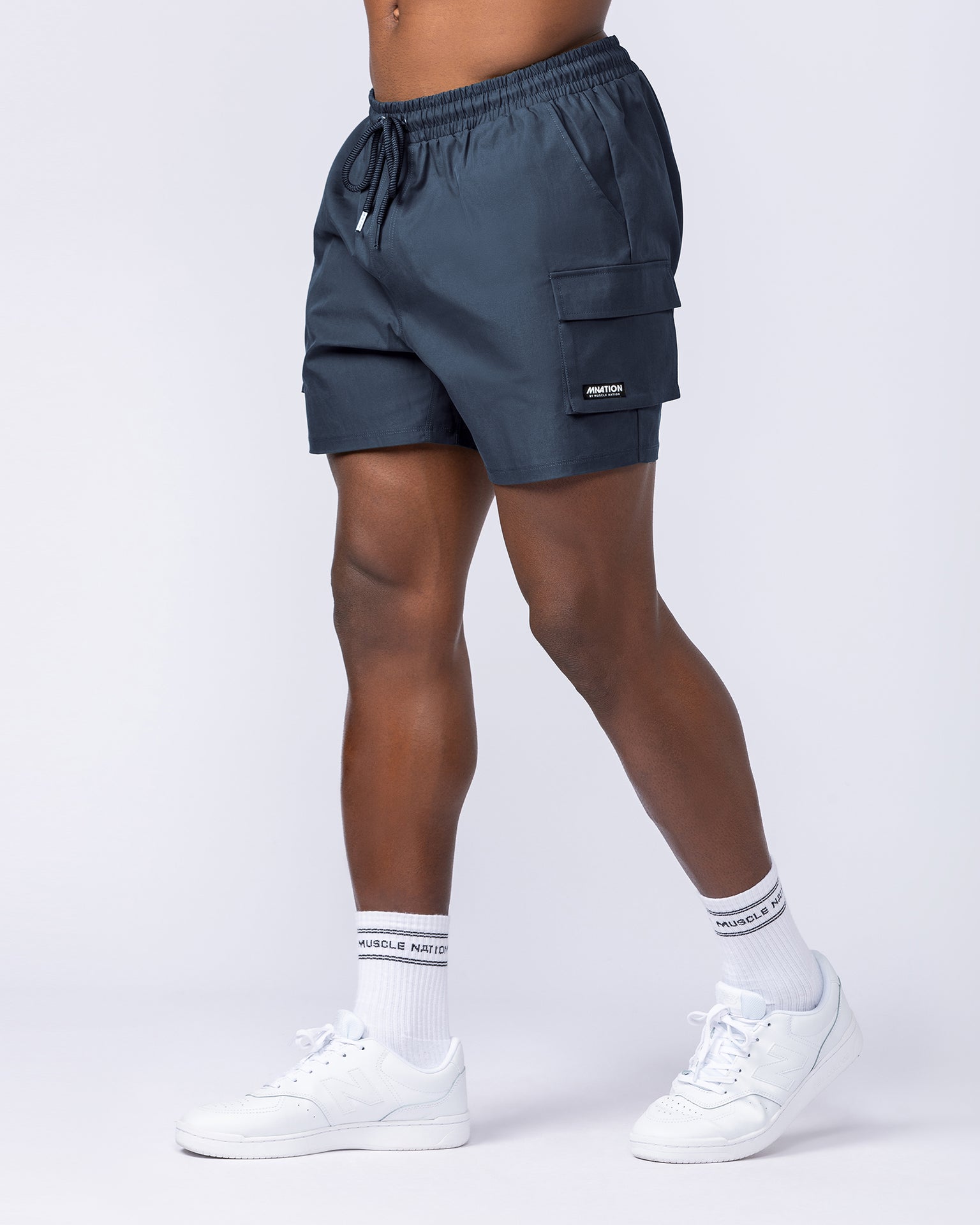Daily Cargo 5" Shorts - Navy (Silicon Logo)-Shorts-S-112480NVYSIL-S-MNAPPRL35494-3-Muscle Nation