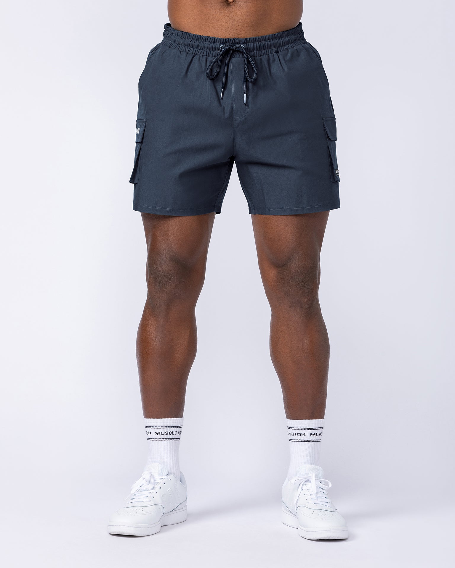 Daily Cargo 5" Shorts - Navy (Silicon Logo)-Shorts-S-112480NVYSIL-S-MNAPPRL35494-2-Muscle Nation