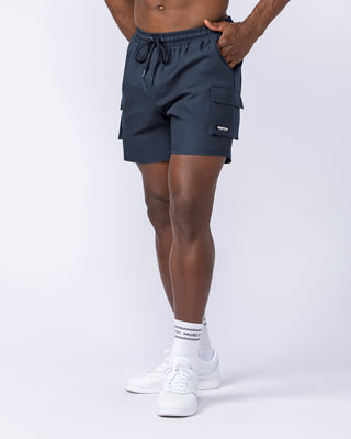 Daily Cargo 5" Shorts - Navy (Silicon Logo)-Shorts-S-112480NVYSIL-S-MNAPPRL35494-1-Muscle Nation