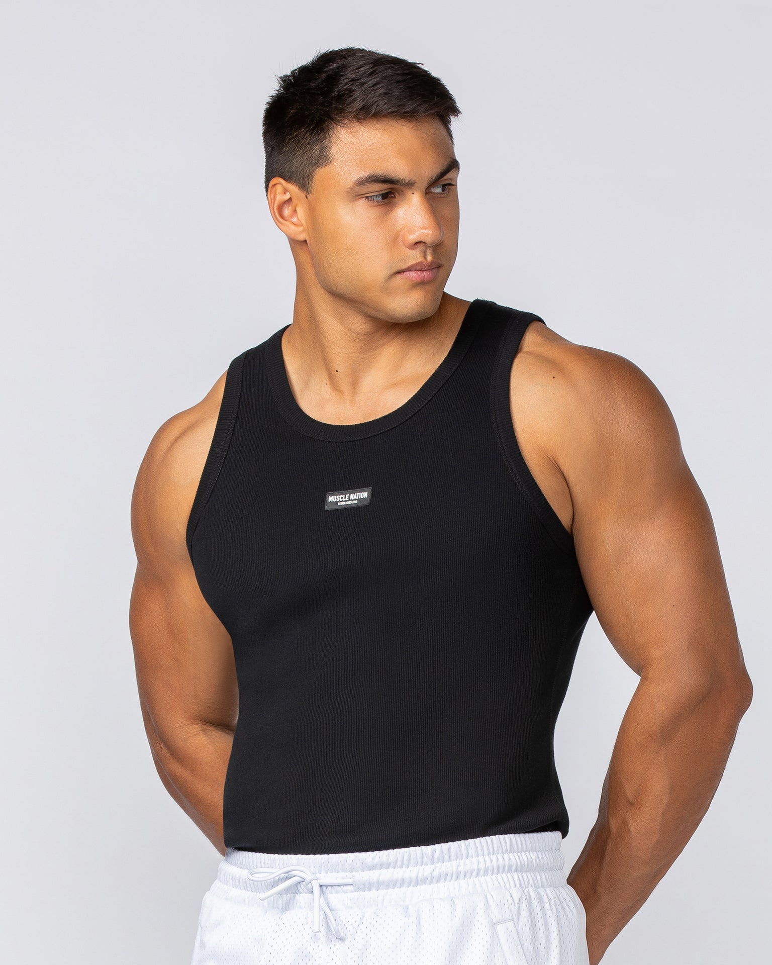 Rib Fitted Training Tank - Black-Singlets & Tanks-S-112349BLK-S-MNAPPRL29447-6-Muscle Nation