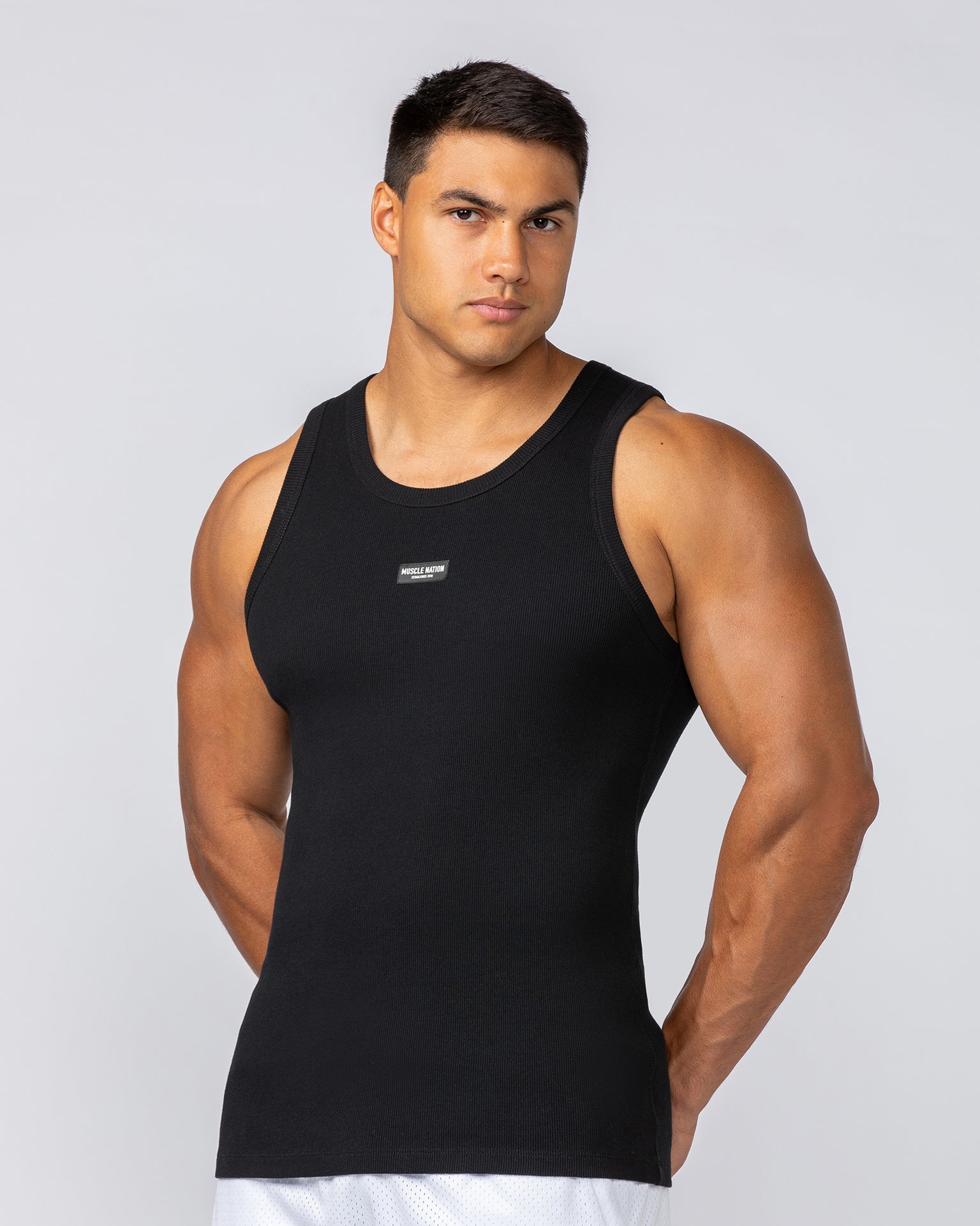 Rib Fitted Training Tank - Black-Singlets & Tanks-S-112349BLK-S-MNAPPRL29447-3-Muscle Nation