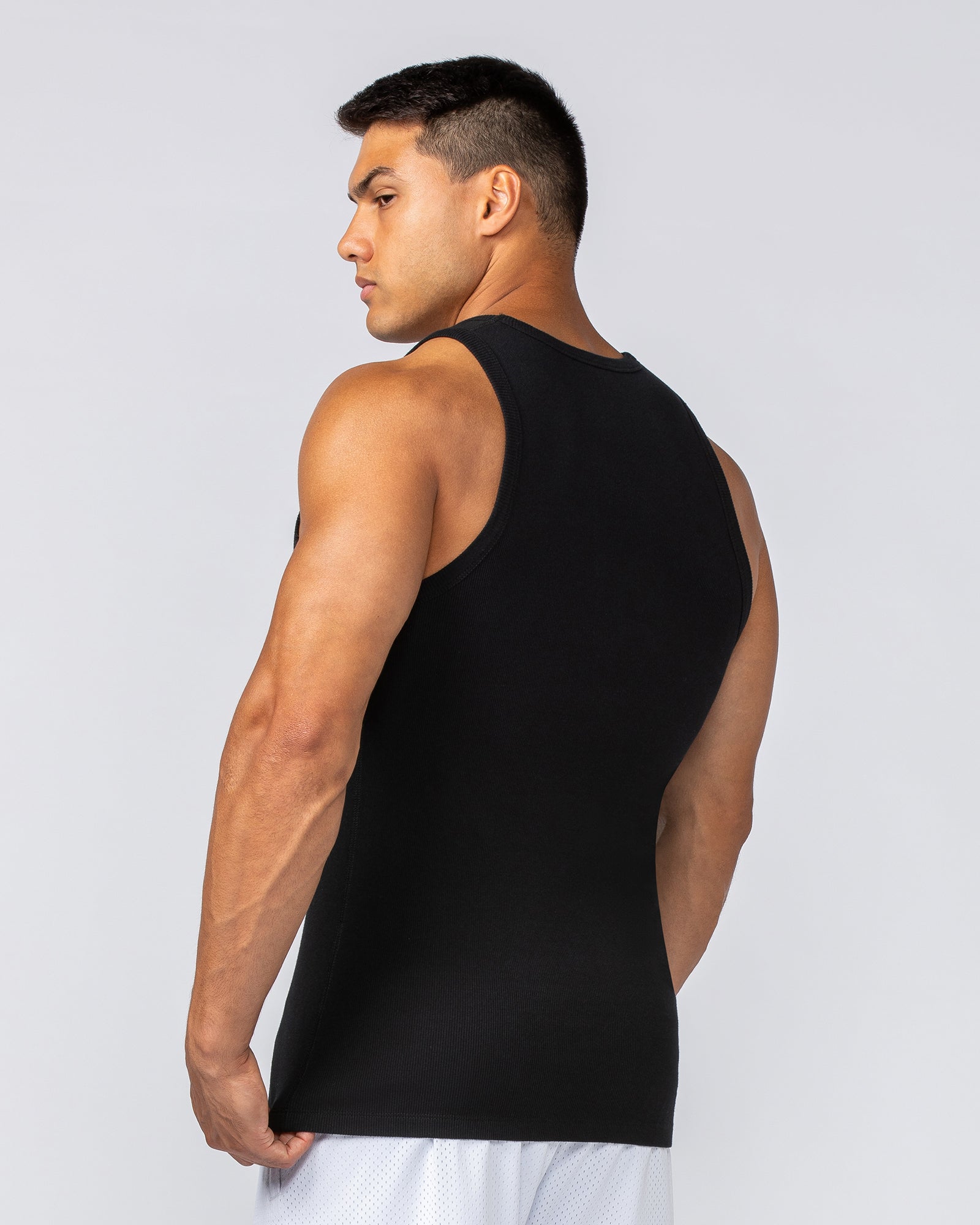 Rib Fitted Training Tank - Black-Singlets & Tanks-S-112349BLK-S-MNAPPRL29447-4-Muscle Nation