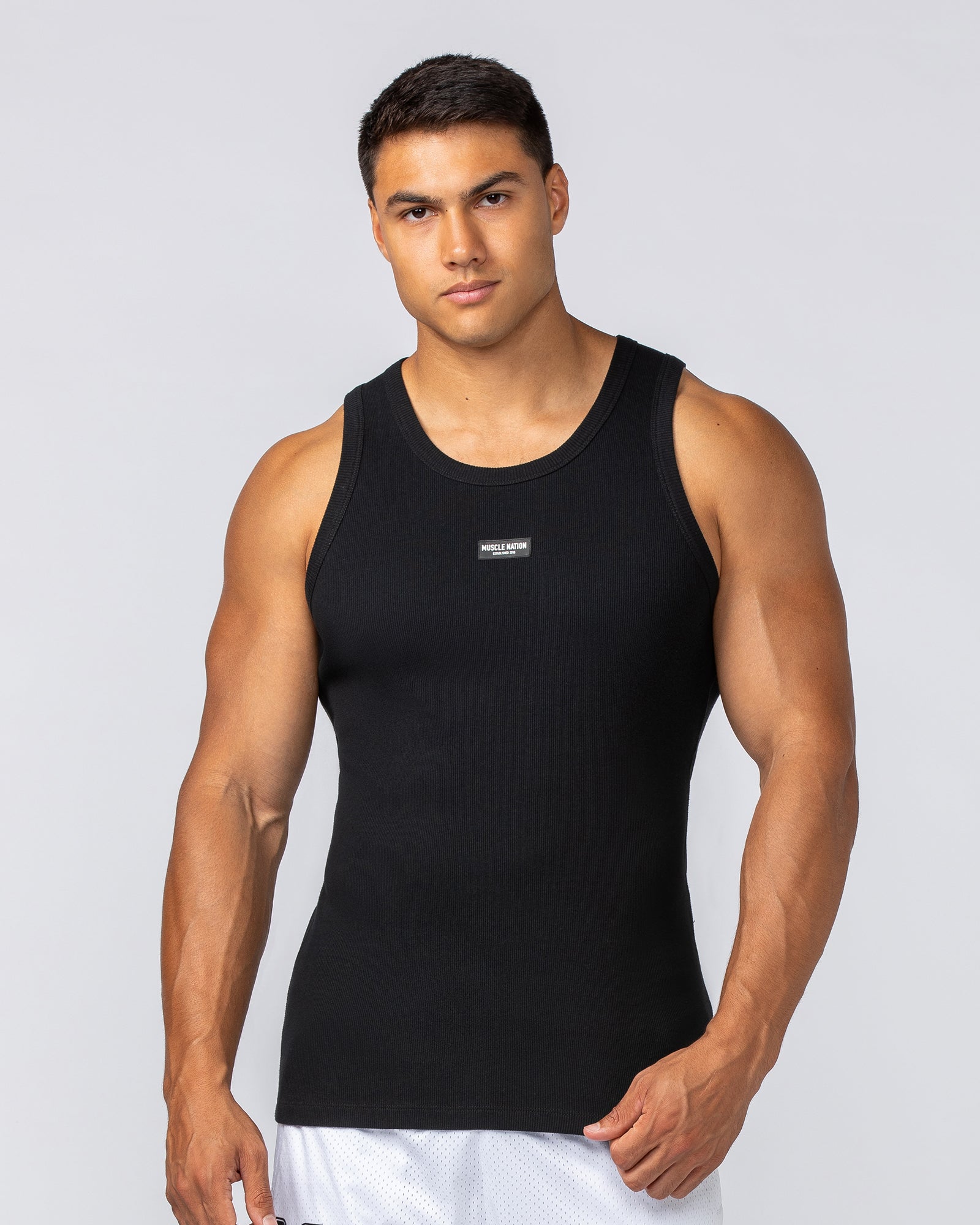 Rib Fitted Training Tank - Black-Singlets & Tanks-S-112349BLK-S-MNAPPRL29447-1-Muscle Nation