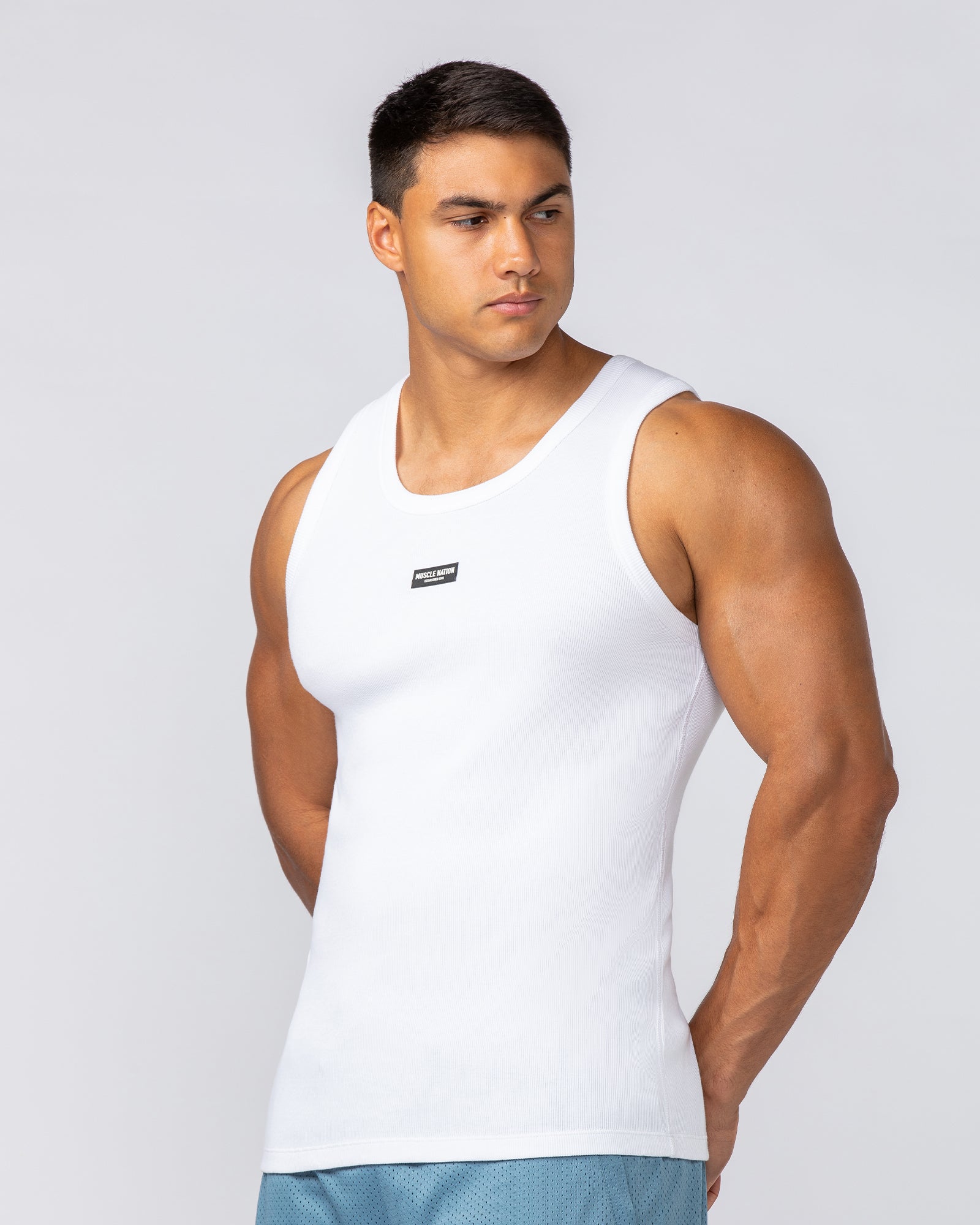 Rib Fitted Training Tank - White-Singlets & Tanks-S-112349WHT-S-MNAPPRL28091-4-Muscle Nation