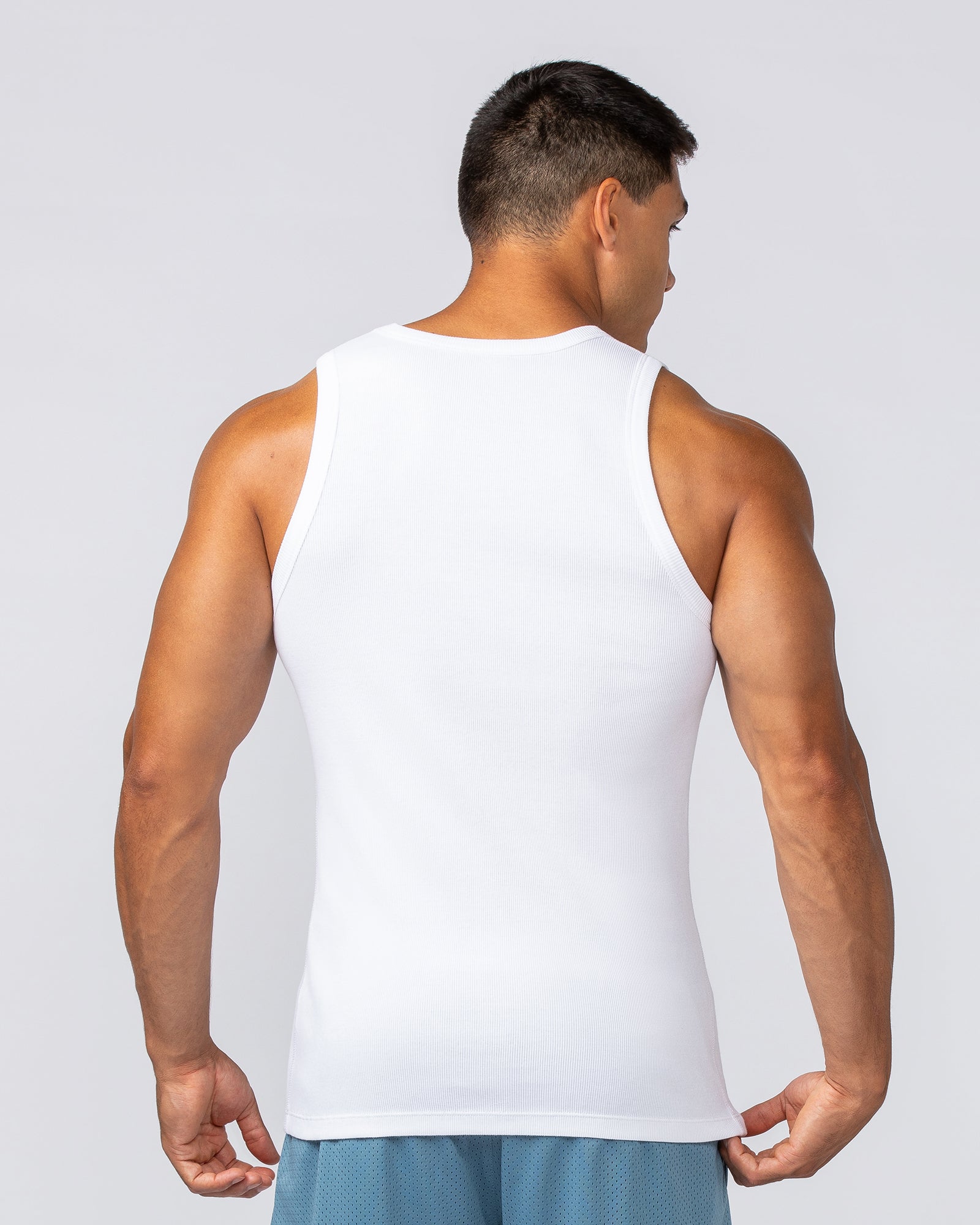 Rib Fitted Training Tank - White-Singlets & Tanks-S-112349WHT-S-MNAPPRL28091-5-Muscle Nation