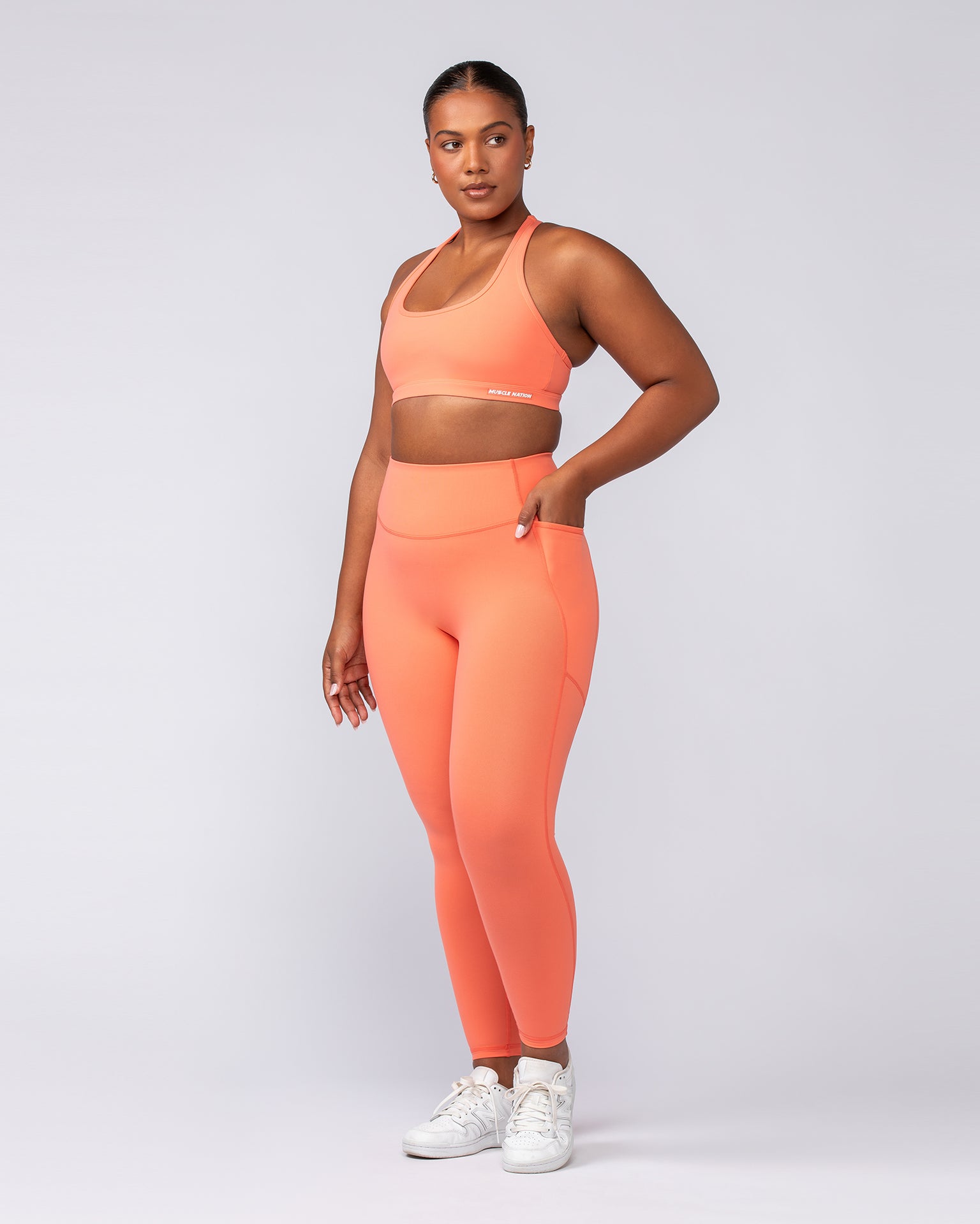 Agility Pocket Ankle Length Leggings - Hot Coral-Leggings-XXS-092406HTCORL-XXS-MNAPPRL40320-6-Muscle Nation