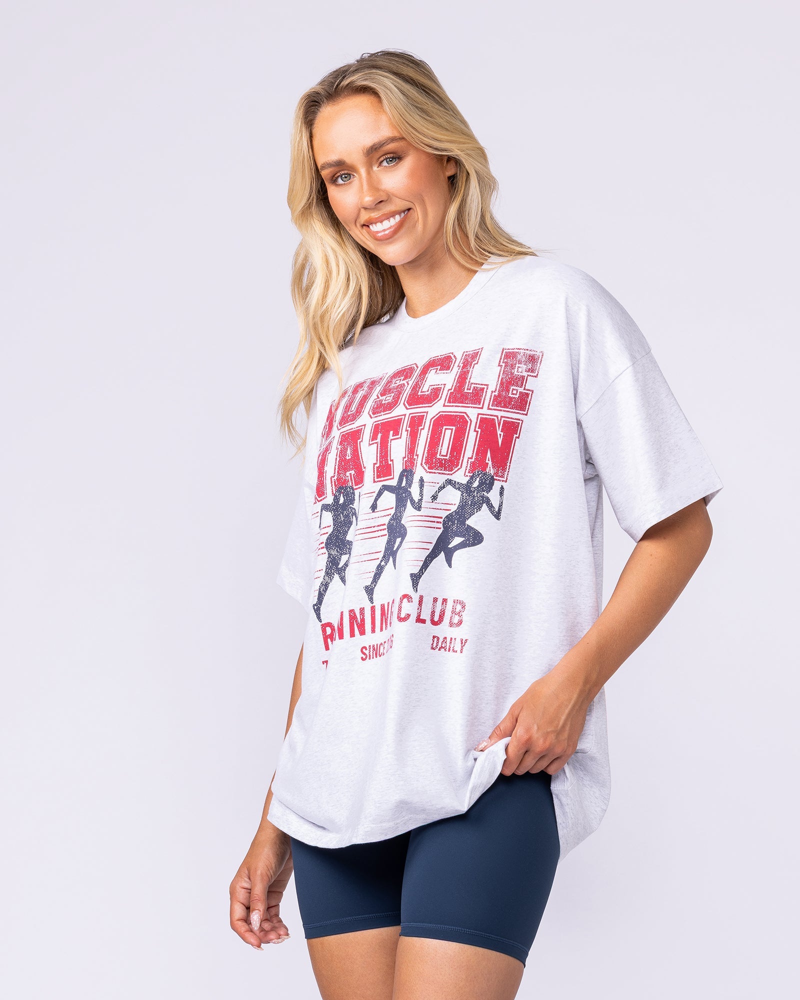 Womens Running Club Oversized Tee - Snow Grey Marl-T-Shirts-XXS-1125174SNGRYMR-XXS-MNAPPRL45327-4-Muscle Nation