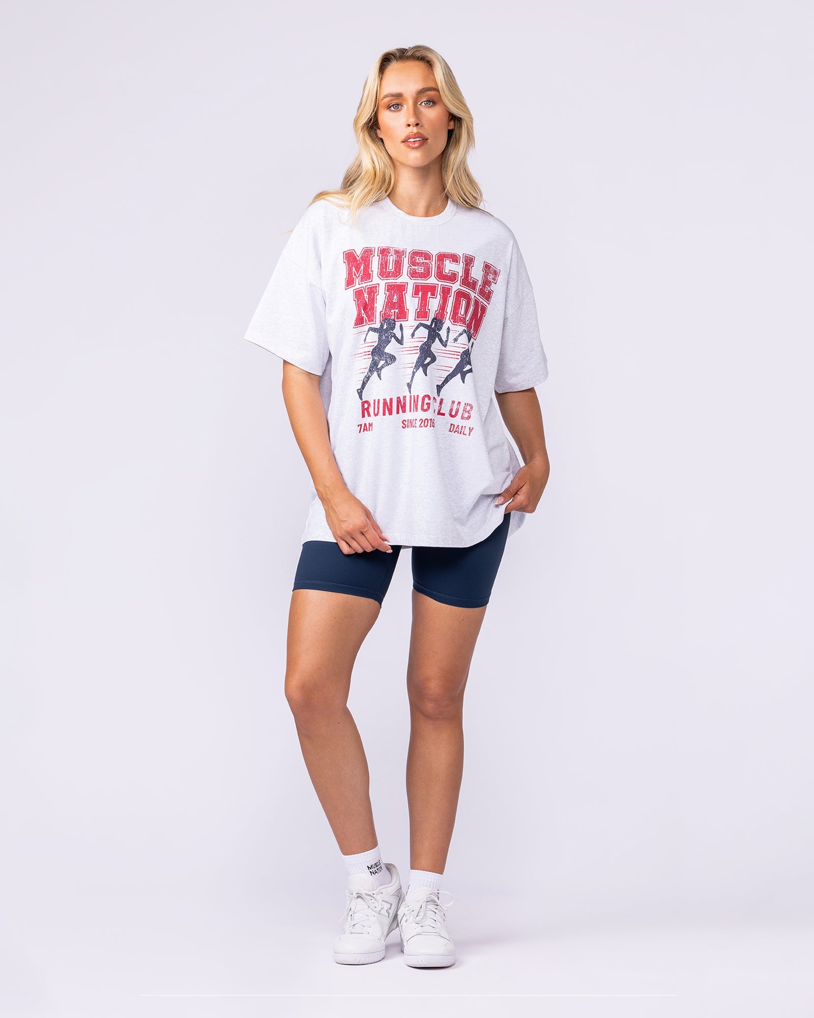 Womens Running Club Oversized Tee - Snow Grey Marl-T-Shirts-XXS-1125174SNGRYMR-XXS-MNAPPRL45327-6-Muscle Nation