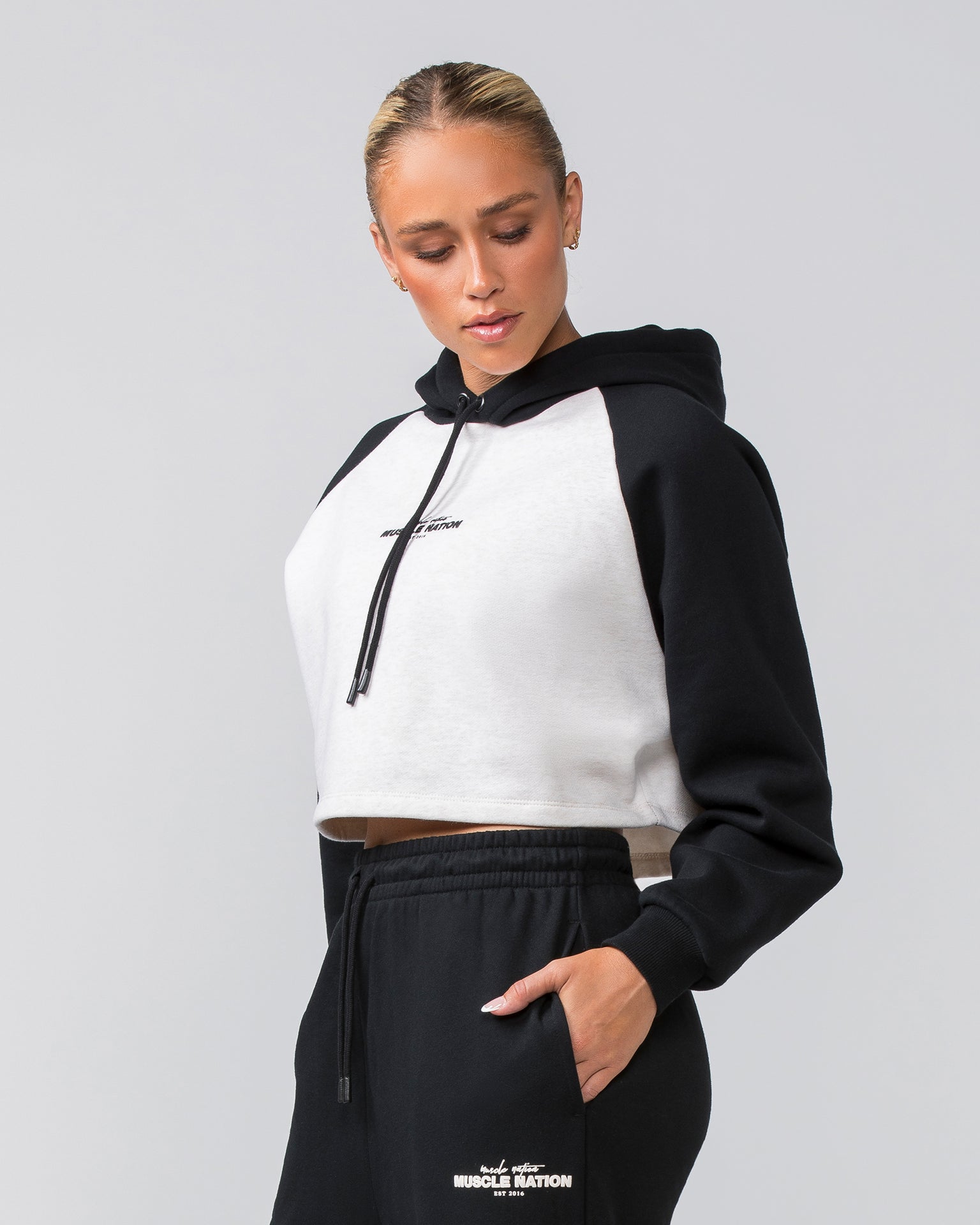Timeless Cropped Hoodie - Black / Dew Marl-Jumpers & Hoodies-XXS-022454BLKDMRL-XXS-MNAPPRL31068-3-Muscle Nation