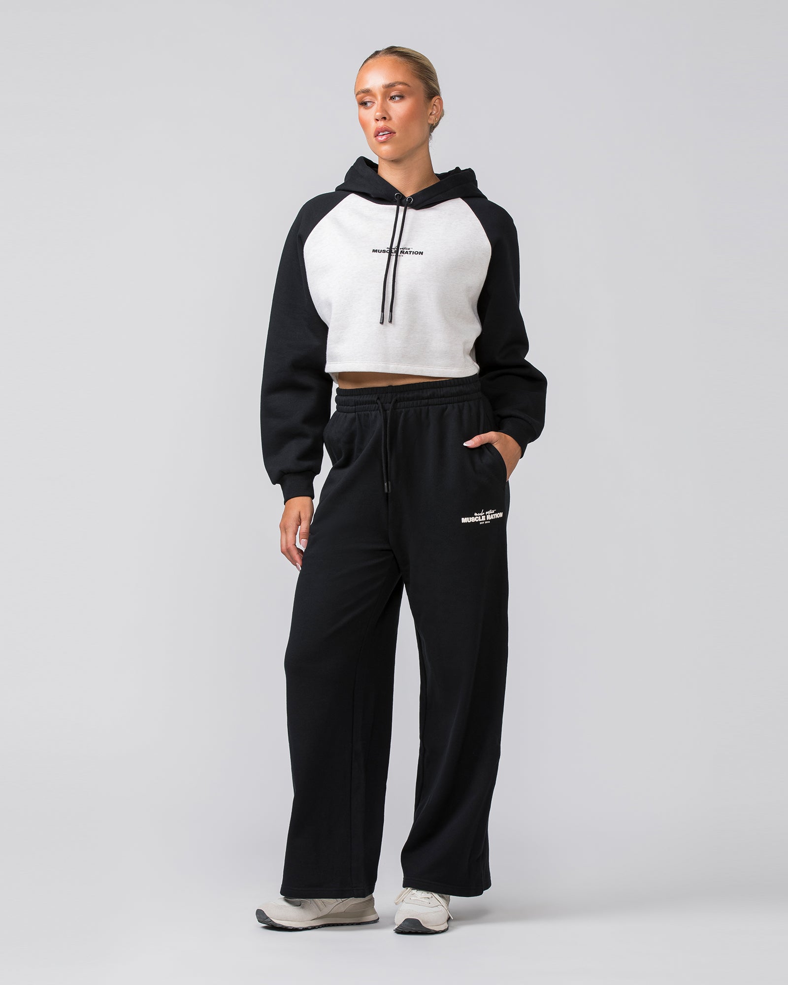 Timeless Cropped Hoodie - Black / Dew Marl-Jumpers & Hoodies-XXS-022454BLKDMRL-XXS-MNAPPRL31068-6-Muscle Nation
