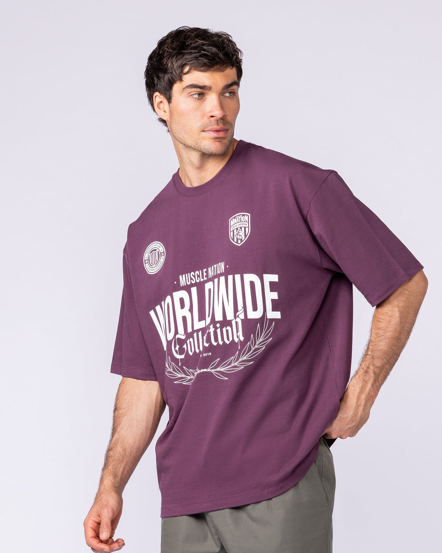 Worldwide Collection Oversized Tee - Cranberry-T-Shirts-XS-1125178CBRY-XS-MNAPPRL47864-3-Muscle Nation