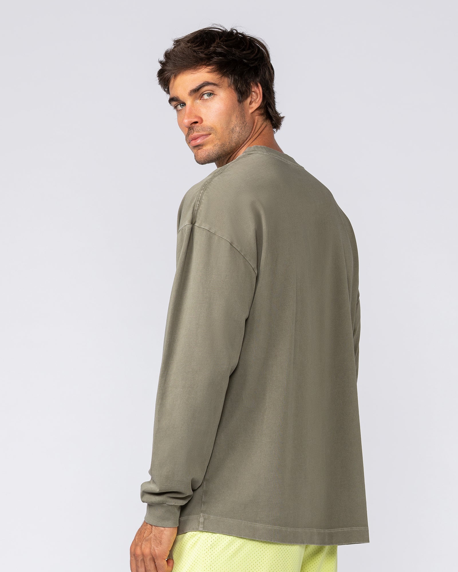 Alpha Oversized Mens Long Sleeve - Washed Dark Khaki-Long Sleeve T-Shirts-S-042513WHDRKH-S-MNAPPRL41748-3-Muscle Nation