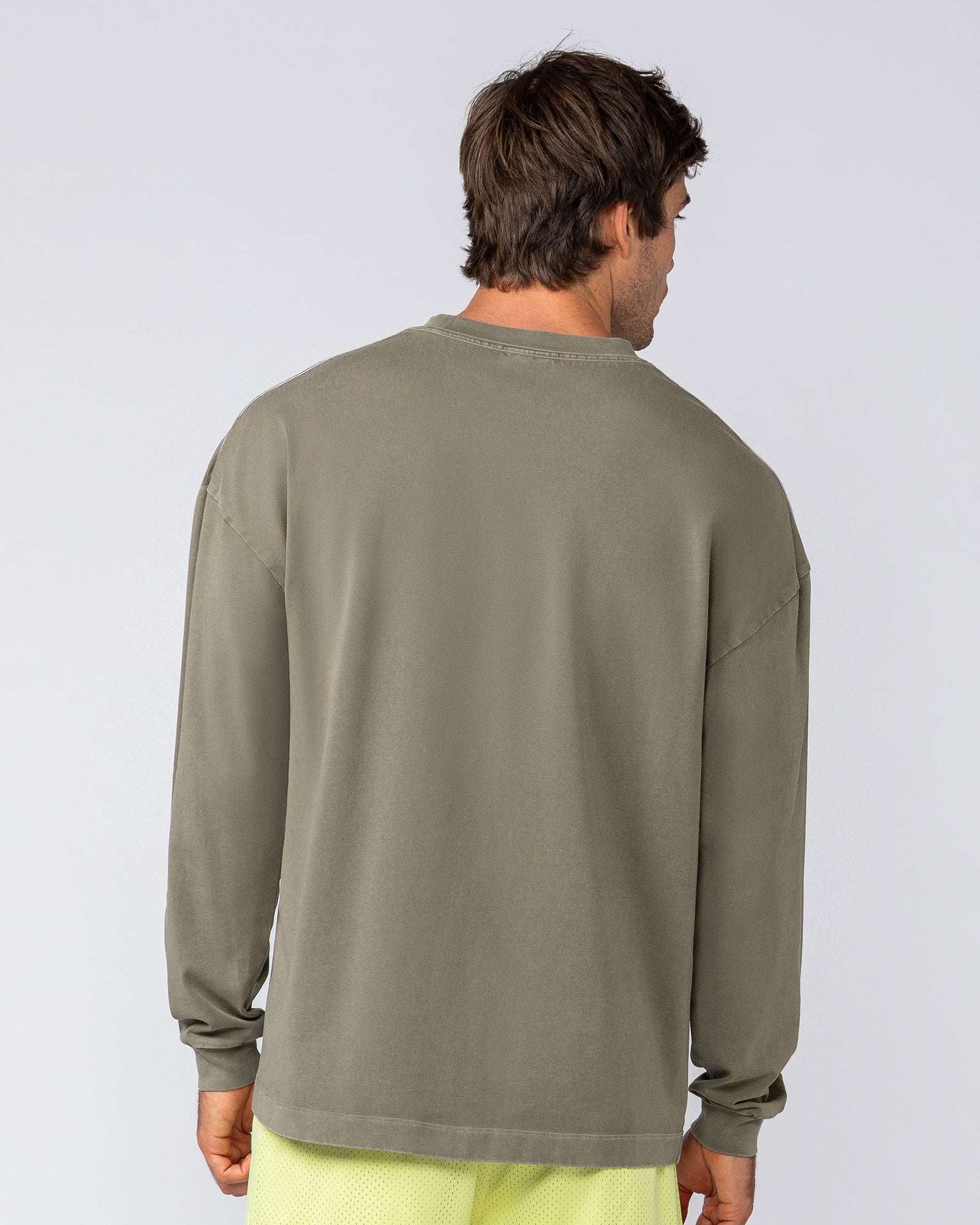 Alpha Oversized Mens Long Sleeve - Washed Dark Khaki-Long Sleeve T-Shirts-S-042513WHDRKH-S-MNAPPRL41748-4-Muscle Nation