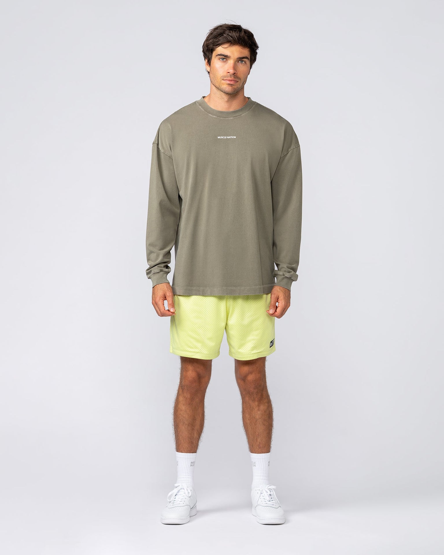 Alpha Oversized Mens Long Sleeve - Washed Dark Khaki-Long Sleeve T-Shirts-S-042513WHDRKH-S-MNAPPRL41748-5-Muscle Nation