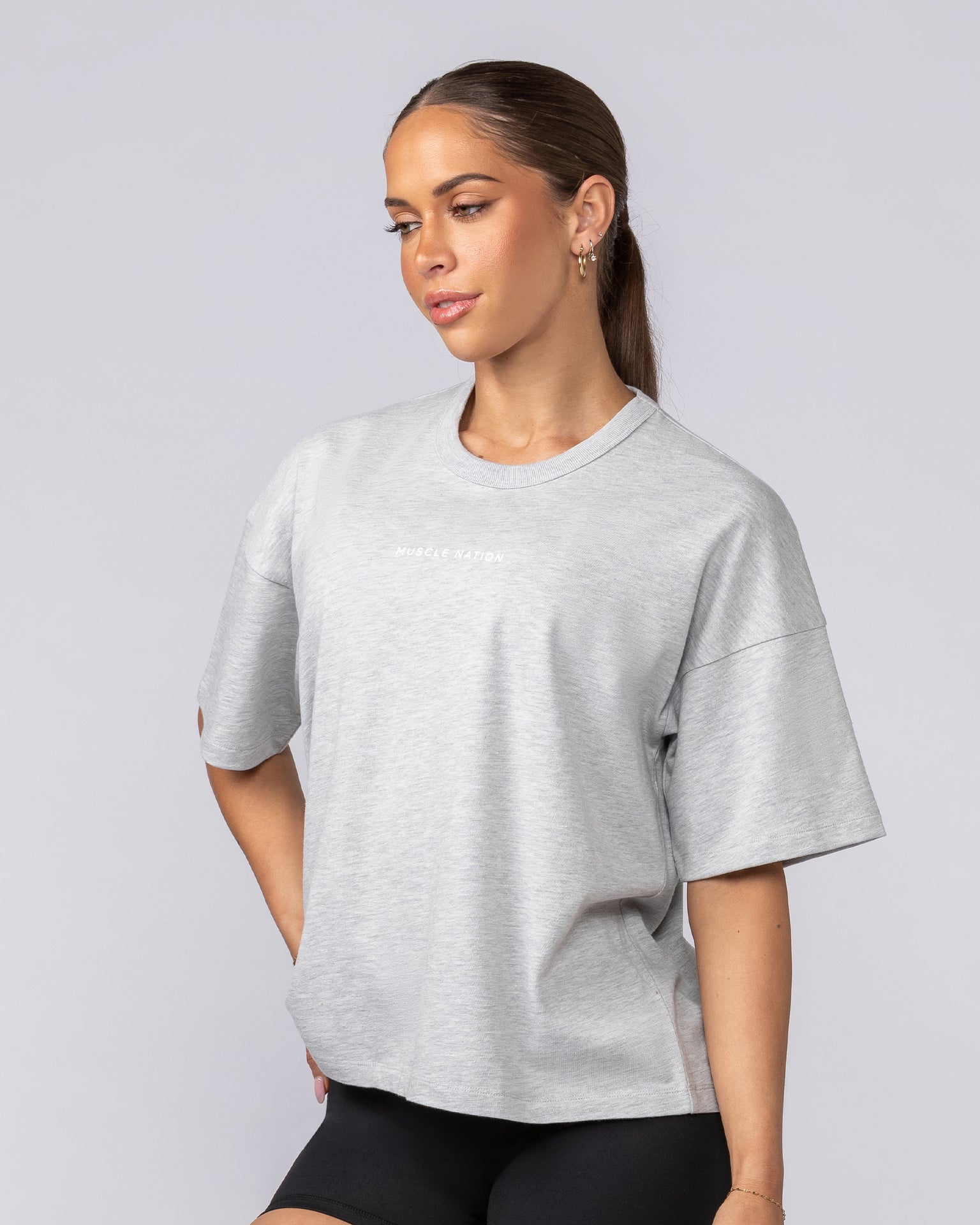 Boxy Fit Tee - Ice Grey Marl-T-Shirts-XXS-062512ICGRYMRL-XXS-MNAPPRL43109-2-Muscle Nation